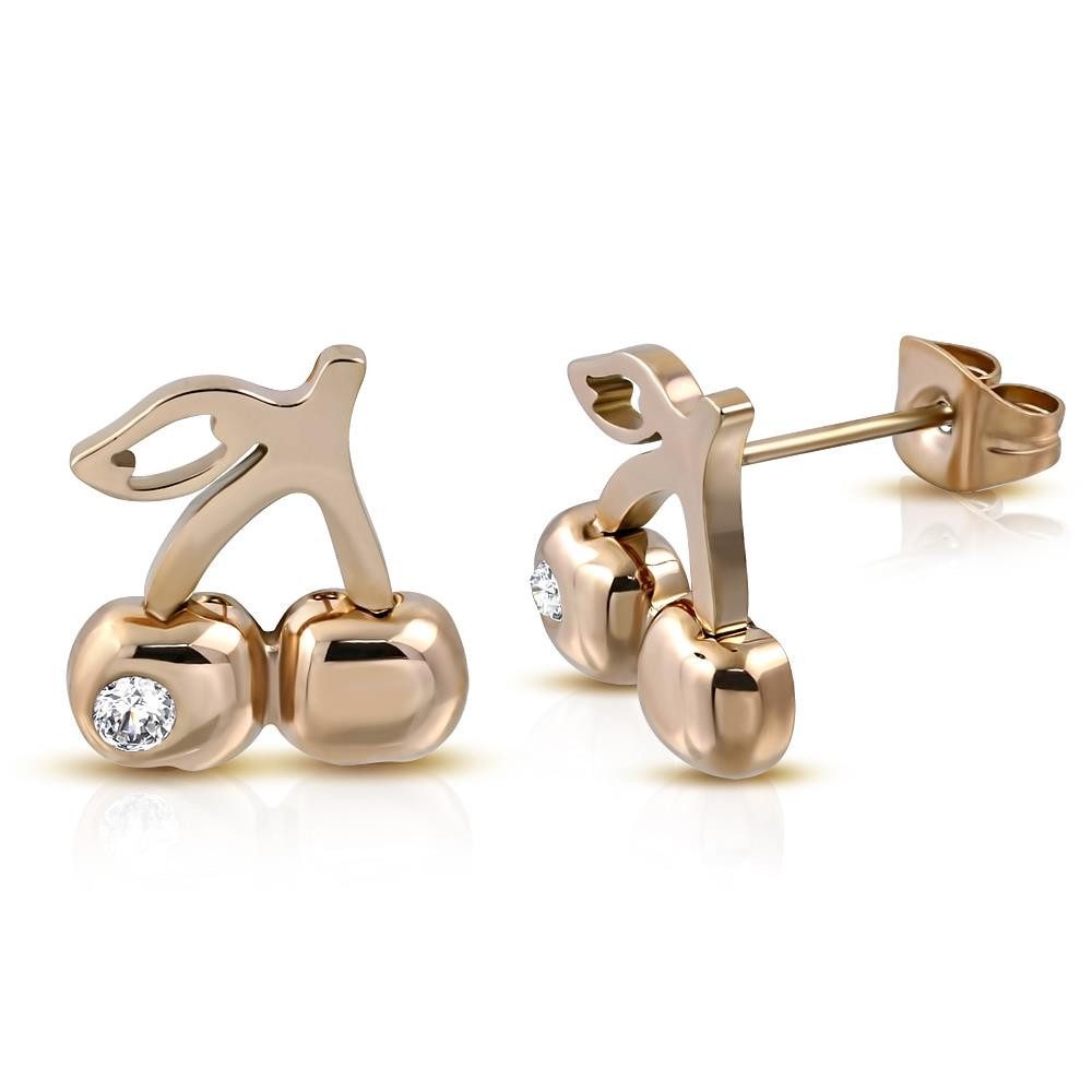Ohrring-Set Ohrstecker Kirschen mit Kristall Rosegold aus Edelstahl Damen