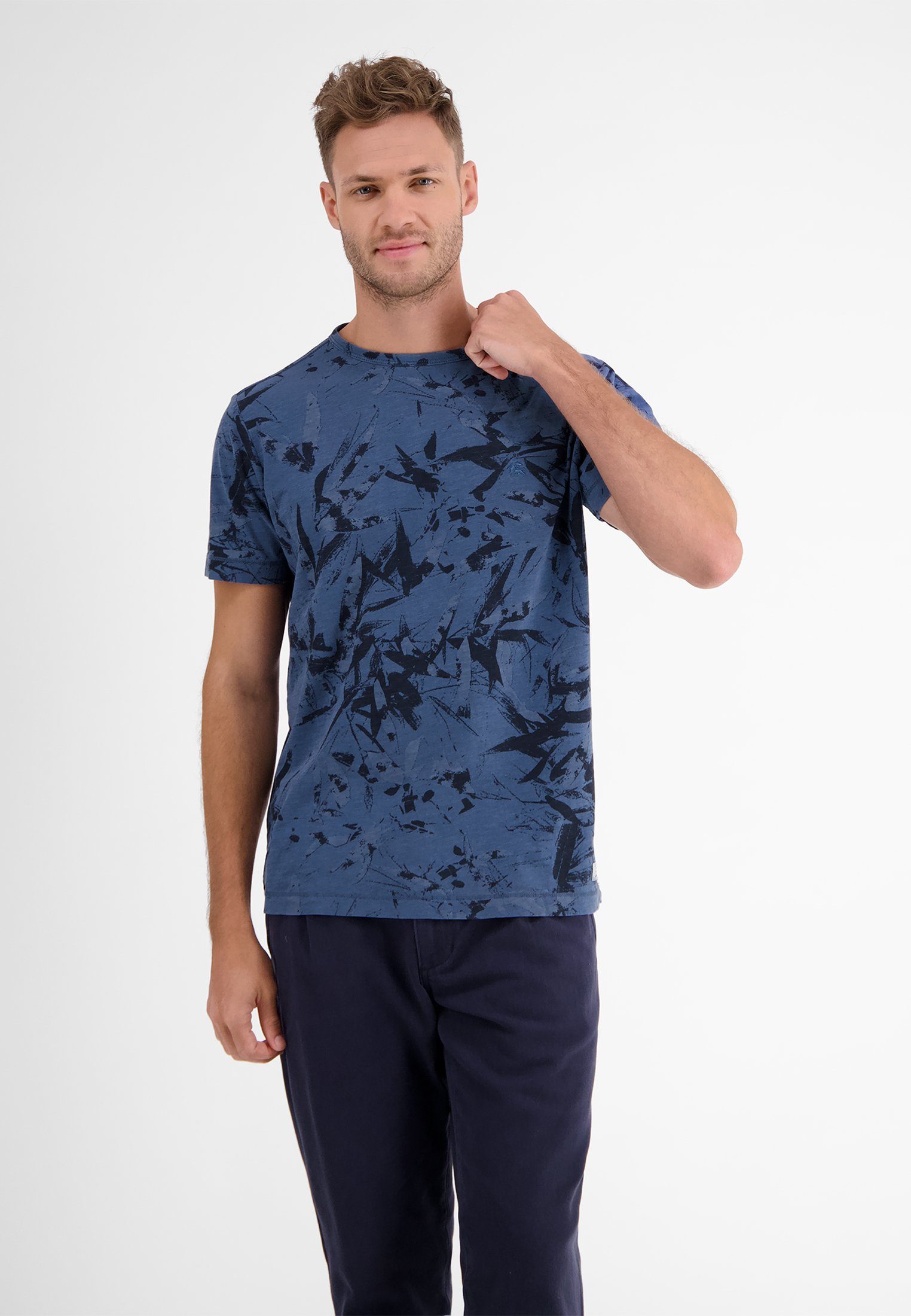 LERROS T-Shirt LERROS T-Shirt mit floralem AOP TRAVEL BLUE
