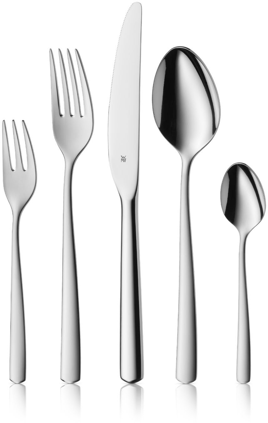 WMF Besteck-Set Boston in edler Optik, ergonomische Haptik, Messer mit Wellenschliff (30-tlg), 6 Personen, Cromargan® Edelstahl Rostfrei 18/10, spülmaschinengeeignet, optimale Schärfe, hochwertiger Besteckkasten