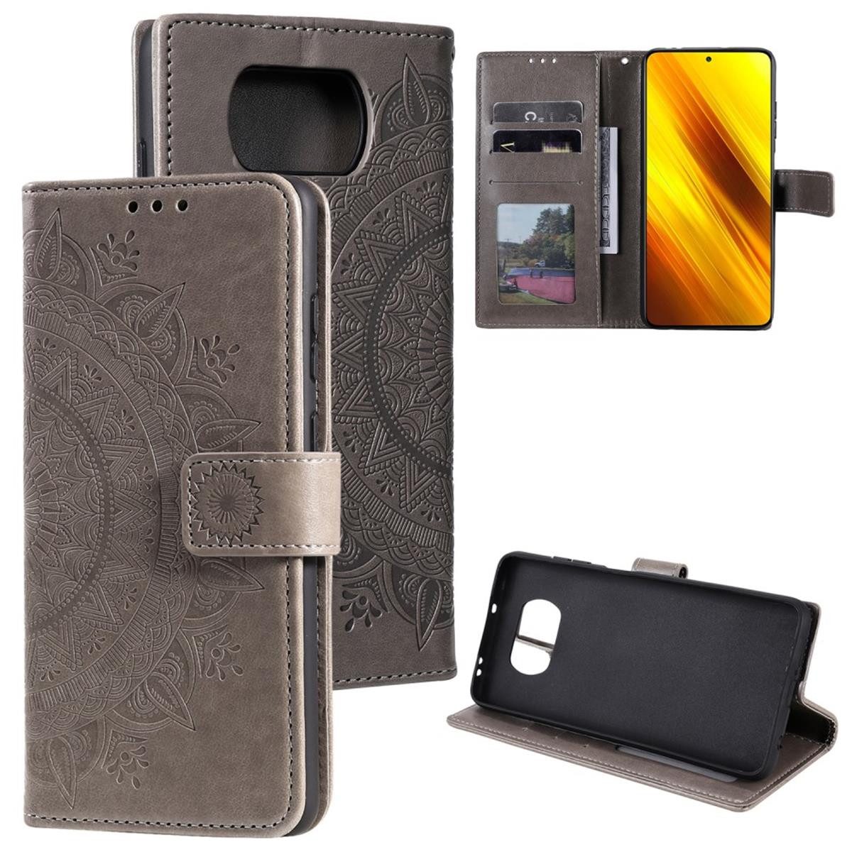 CoverKingz Handyhülle Hülle für Xiaomi Poco X3 NFC/X3 Pro Handyhülle Flip Case Cover Etui 16,5 cm (6,5 Zoll), Klapphülle Schutzhülle mit Kartenfach Schutztasche Motiv Mandala