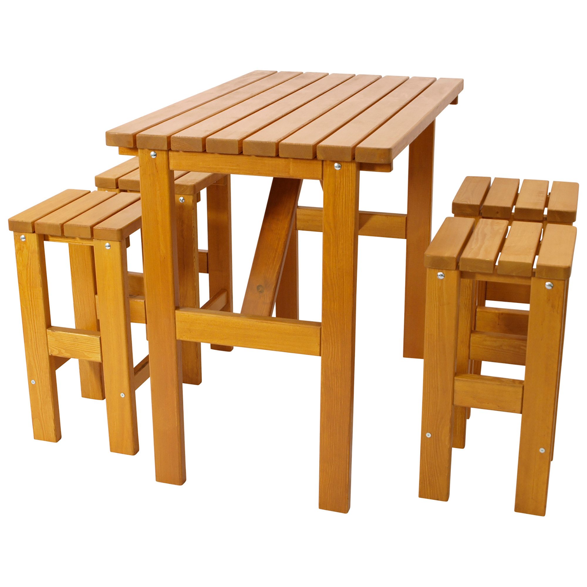 TPFGarden Gartenbar-Set BRISBANE, (Stabiles Barset aus massivem Kiefernholz 40mm stark für 4 Personen, bestehend aus 4x Barhocker Maße (BxHxT): 40x76x40cm), und 1x Bartisch Maße (BxHxT): 125x108x80cm