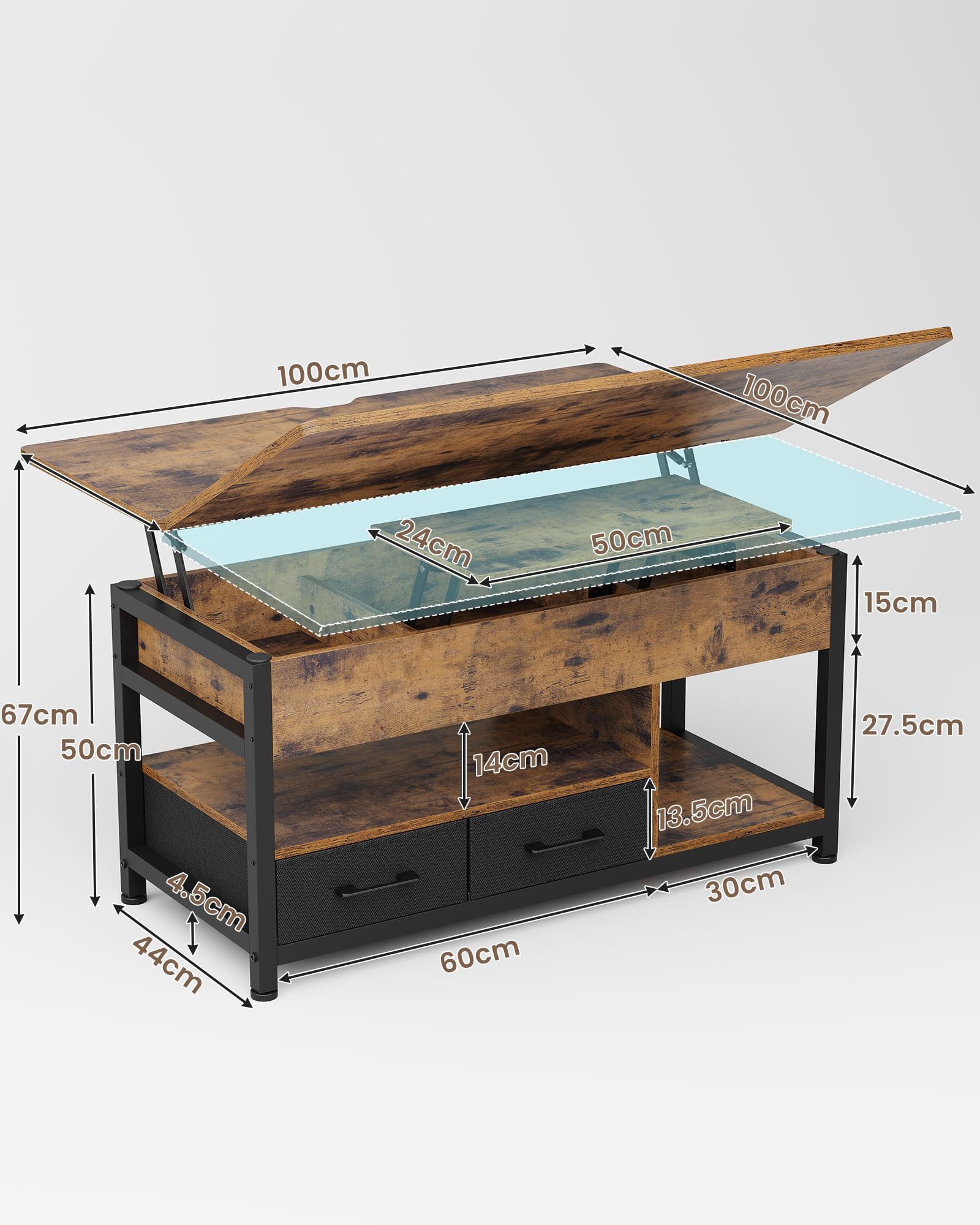 MSMASK Couchtisch 3-in-1-Multifunktions-Wohnzimmertisch mit 2 Schubladen, K günstig online kaufen