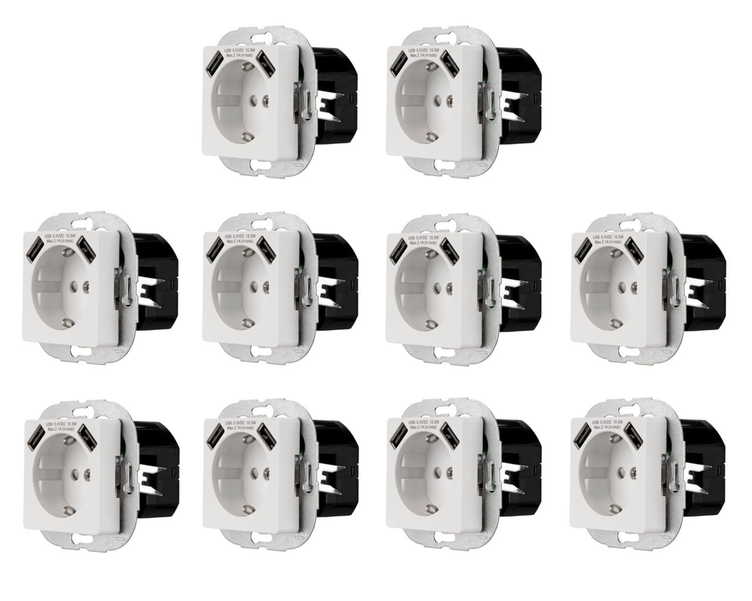 BURI Steckdose 10x REV Ritter Schuko Steckdosen 2 USB Kindersicherung, Steckdose weiß