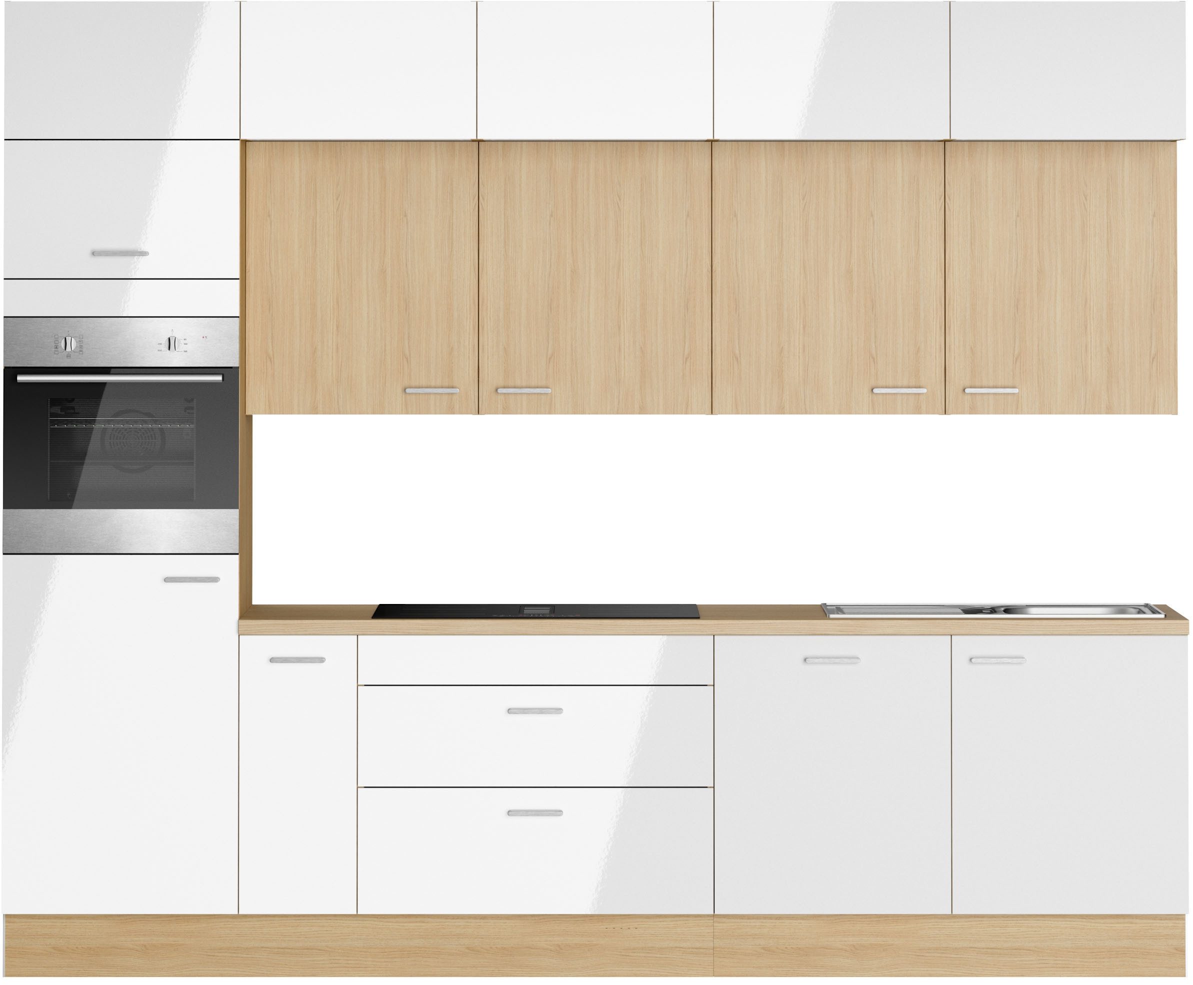 KOCHSTATION Küchenzeile KS-Lucy wahlweise mit Induktionskochfeld mit integriertem Dunstabzug, Breite 300 cm, Soft-Close, inkl. Zubehör, wahlweise mit E-Geräten