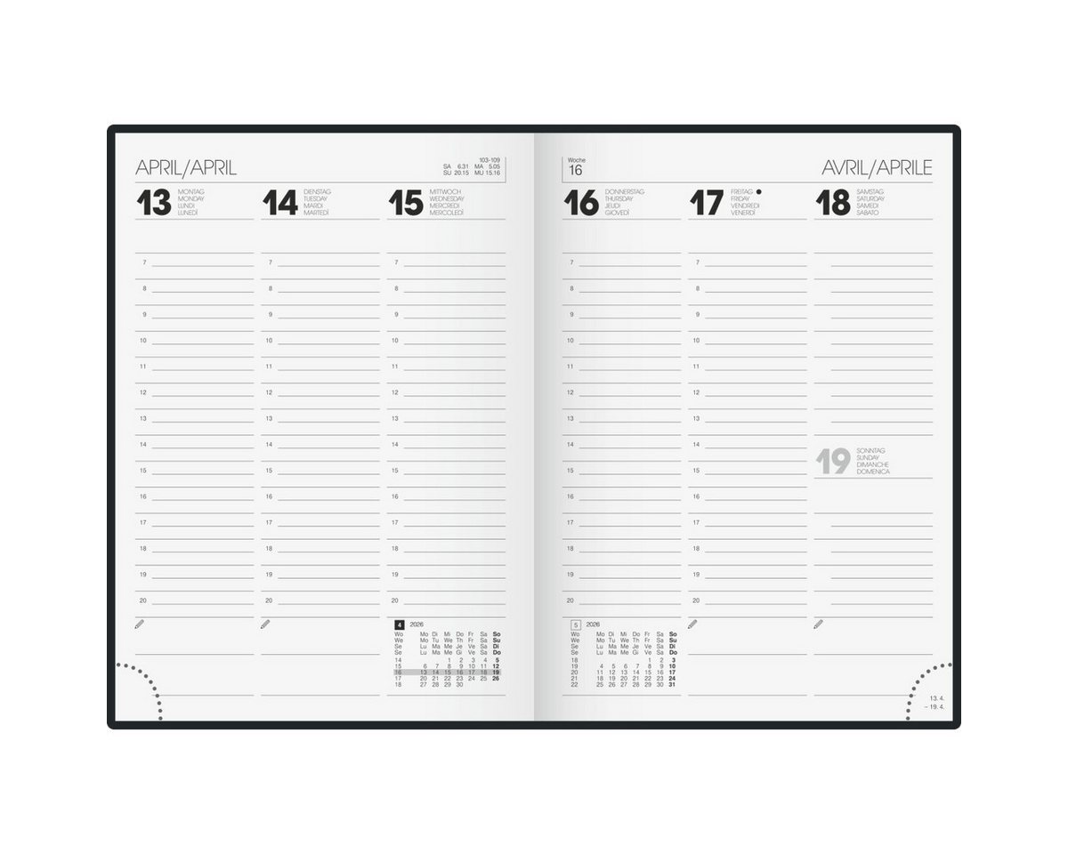 Thumbnail - BRUNNEN Buchkalender Buchkalender 796 A5 1 Woche/2 Seiten PU-Einband flexibel schwarz/neon.