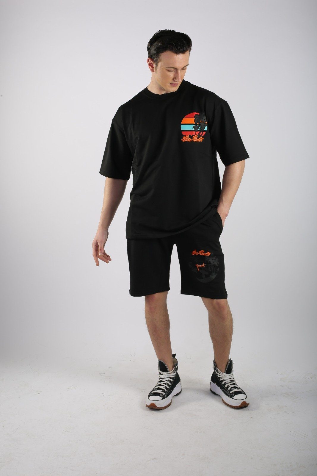 Shorts (Set, Schwarz T-Shirt Shorts ALGINOO & T-Shirt Short) & + T-Shirt
