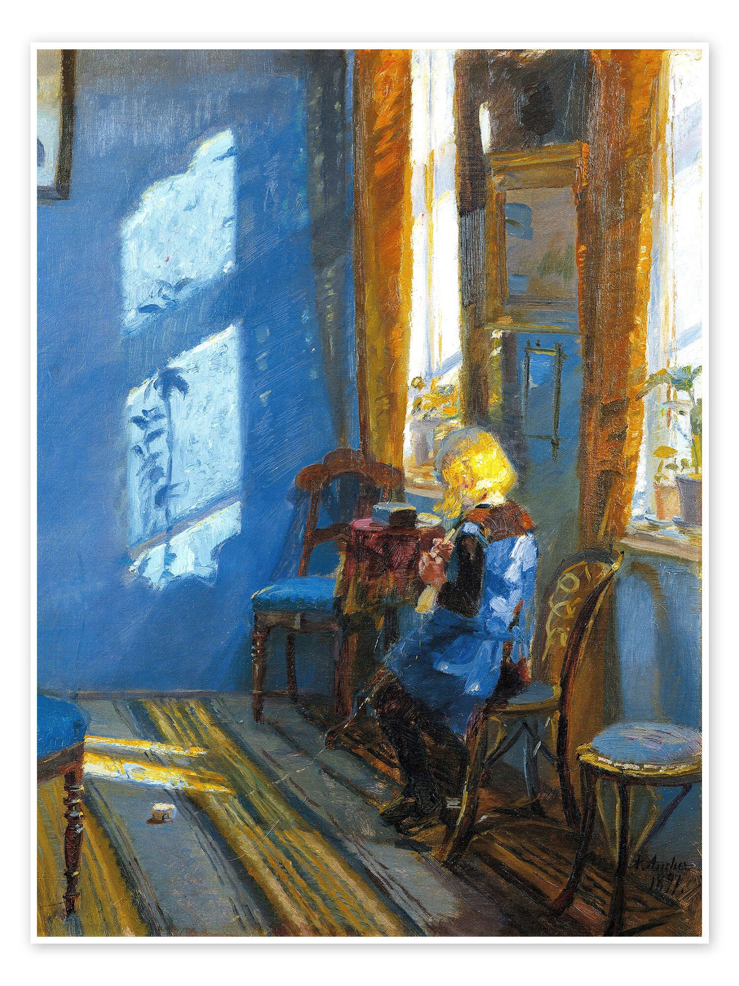 Posterlounge Wandbild Sonnenlicht im Blauen Zimmer, Anna Ancher, erhältlich als Poster, Leinwandbild, Wandsticker oder Acrylglasbild
