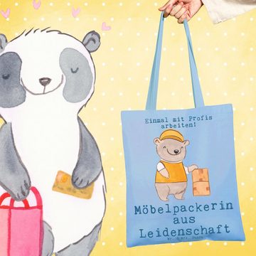 Mr. & Mrs. Panda Tragetasche Möbelpackerin Leidenschaft - Sky Blue - Geschenk, Jutebeutel, Einkauf (1-tlg), Lange Tragegriffe