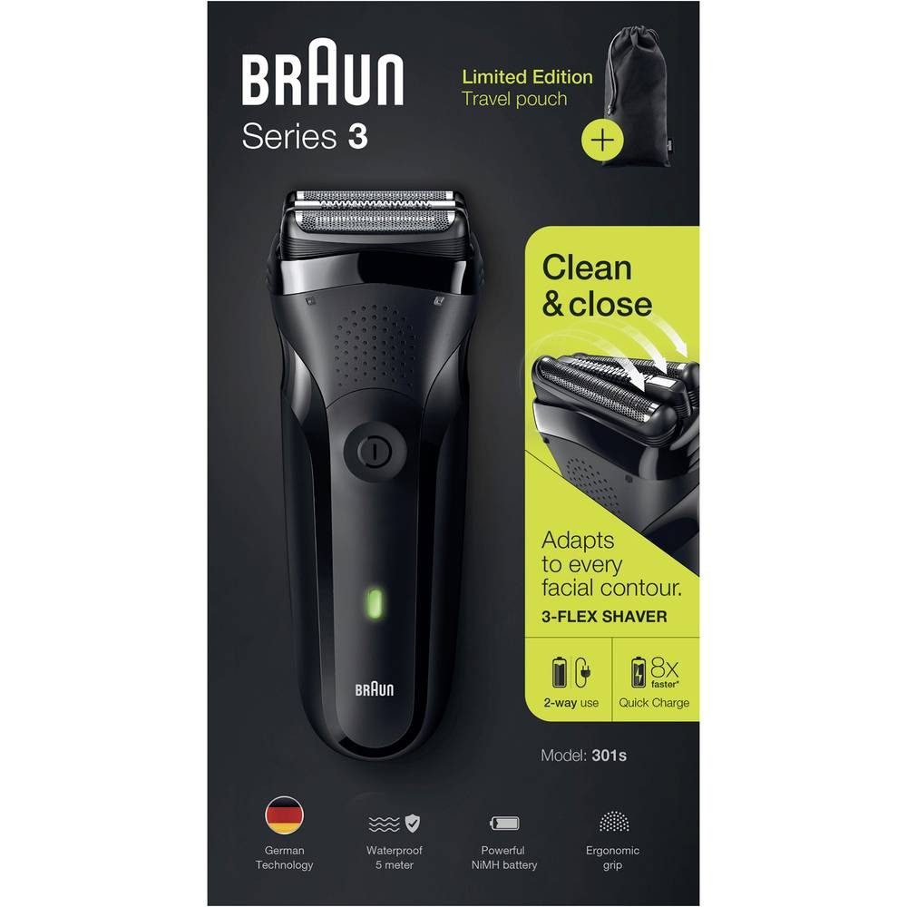 Braun Elektrorasierer Series3 301s 301s Folienrasierer Schwarz, abwaschbar
