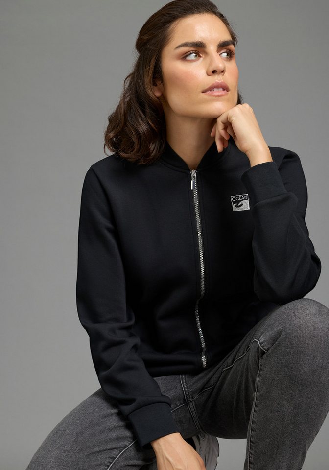 Laura Scott Sweatjacke (1-tlg) in Blousonform aus kuscheliger Sweatware, glänzendem Reißverschluss
