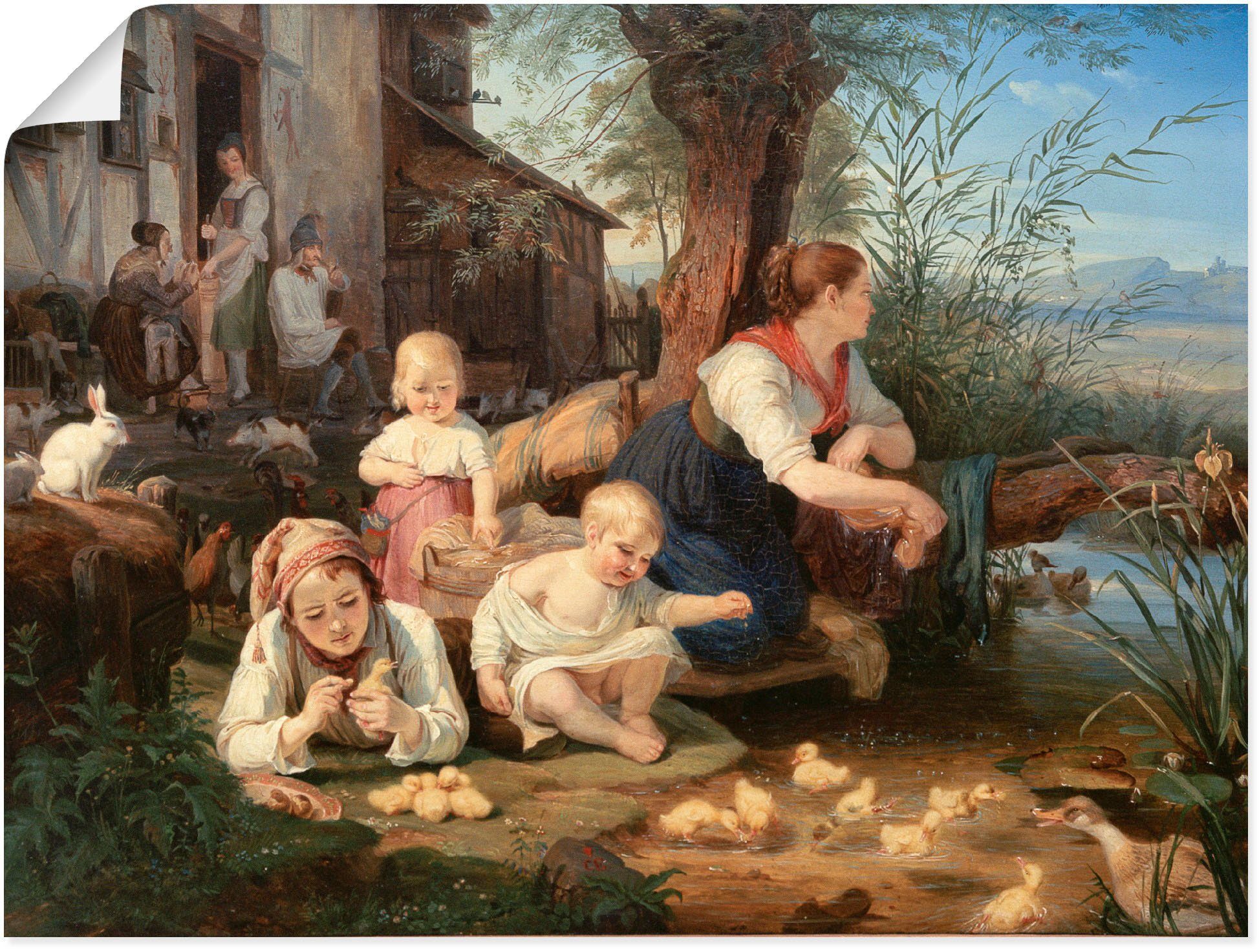 Alubild, Kindern Artland als Wandaufkleber Gruppen Familien Dorfweiher, Größen St), Leinwandbild, am in mit Mutter Wandbild & oder (1 Poster versch.