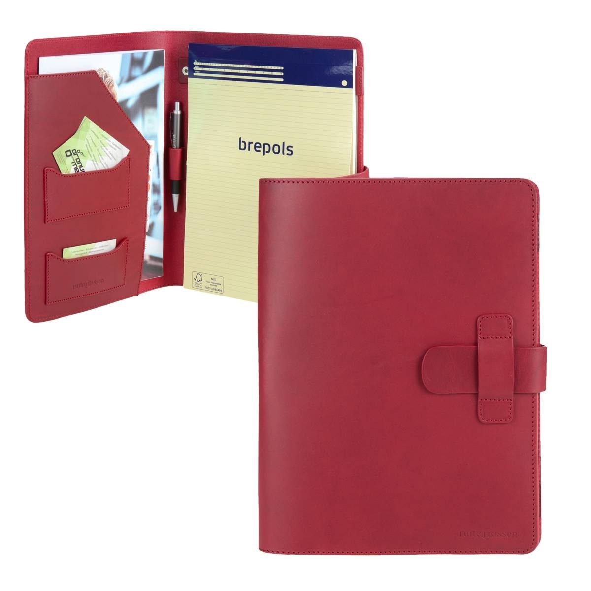 Ruitertassen Schreibmappe Classic, Konferenzmappe, Notizmappe, dickes rustikales Leder, A4 Format rot