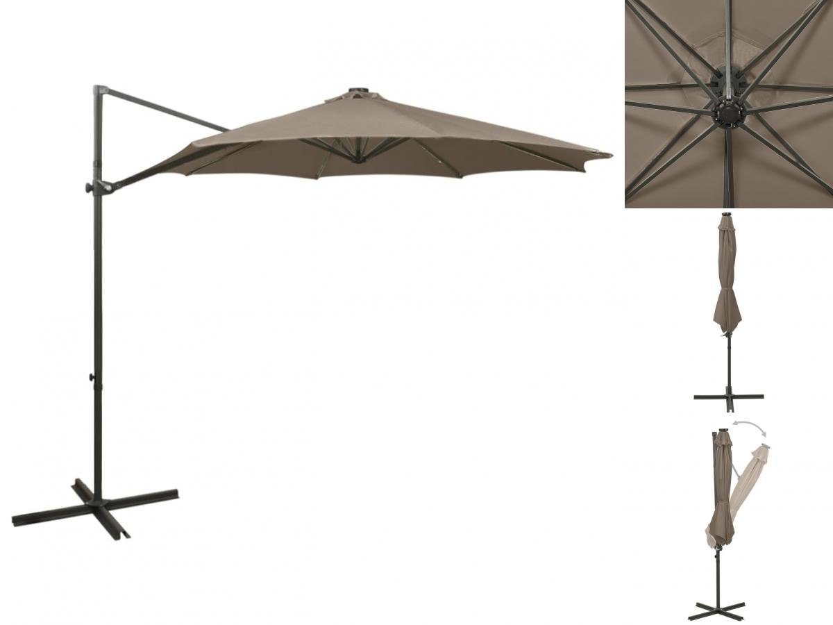 vidaXL Sonnenschirm Ampelschirm mit Mast und LEDLeuchten Taupe 300 cm