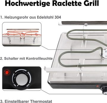 AUFUN Elektrische Grillpfanne für Indoor Grillgut, Raclette Grill mit Naturgrillstein 1400W, 8 Pfannen & 8 Holzspatel für für 8 Personen