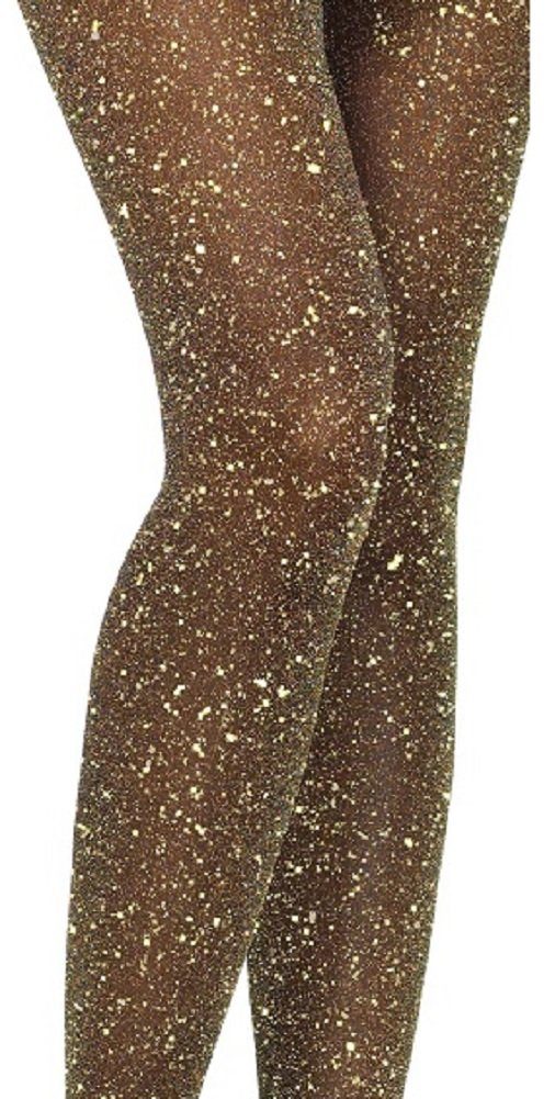 Leg Avenue Strumpfhose Strumpfhose mit Glitzer Effekten schwarz gold Einheitsgröße 40 DEN (1 St)
