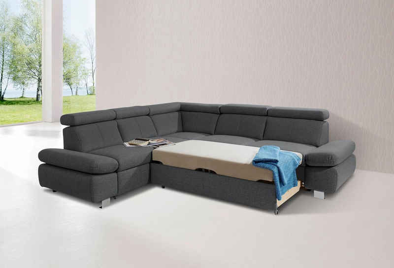 exxpo - sofa fashion Ecksofa Happy, L-Form, inkl. Kopf- und Armteilverstellung, wahlweise mit Bettfunktion