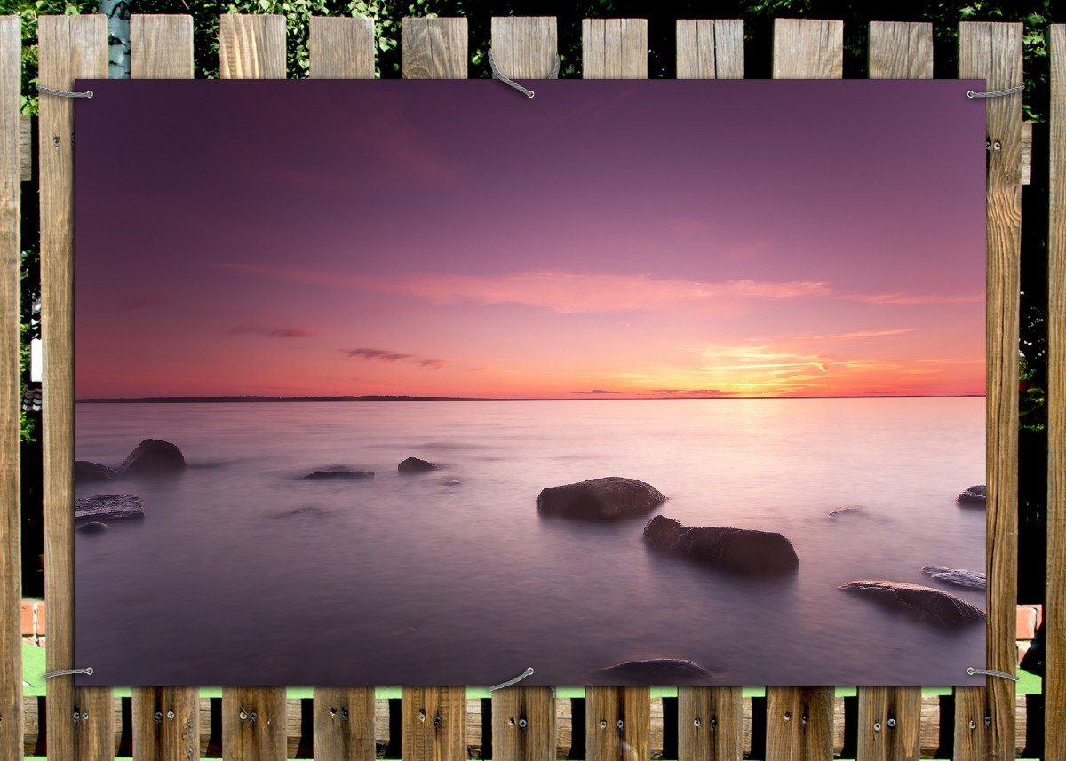 Thumbnail - Wallario Sichtschutzzaunmatten Nebel am See bei Sonnenuntergang
