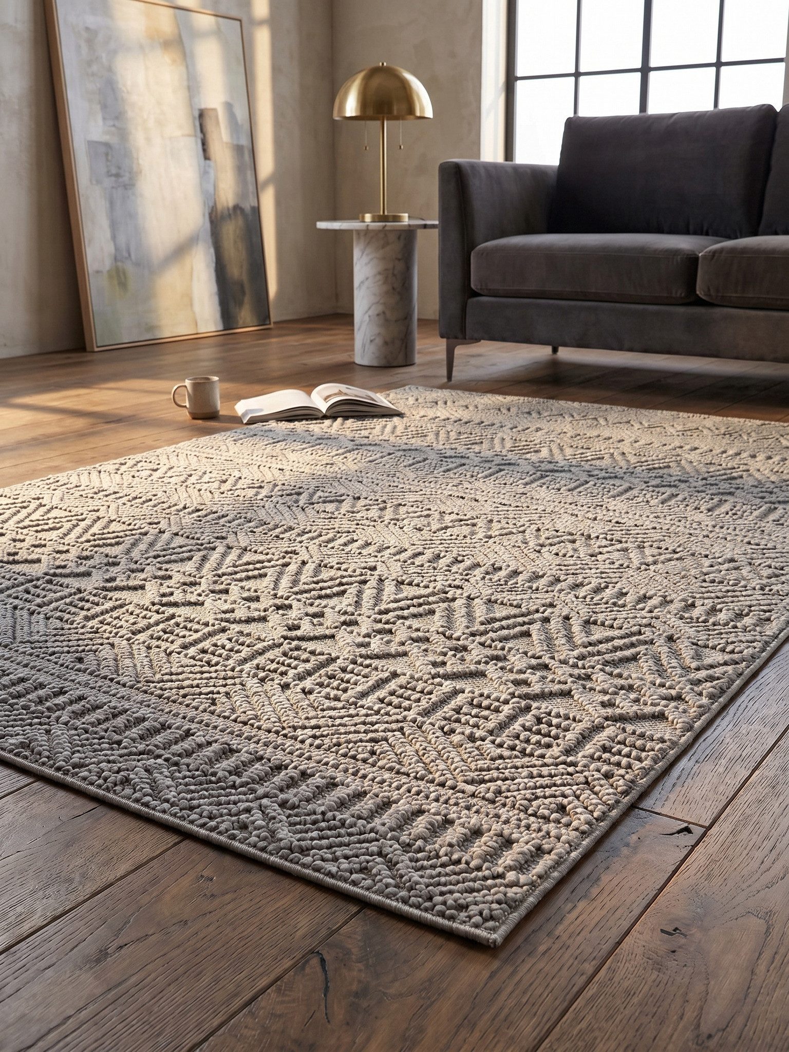 KADIMA DESIGN Teppich Boho Teppich LANGAU Ethno-Rauten Streifen Beige Creme Silber, Läufer, Höhe: 7 mm, Silber, 60x110 cm, Saugroboter OEKO-TEX Fußbodenheizung – Bild 3 von 5