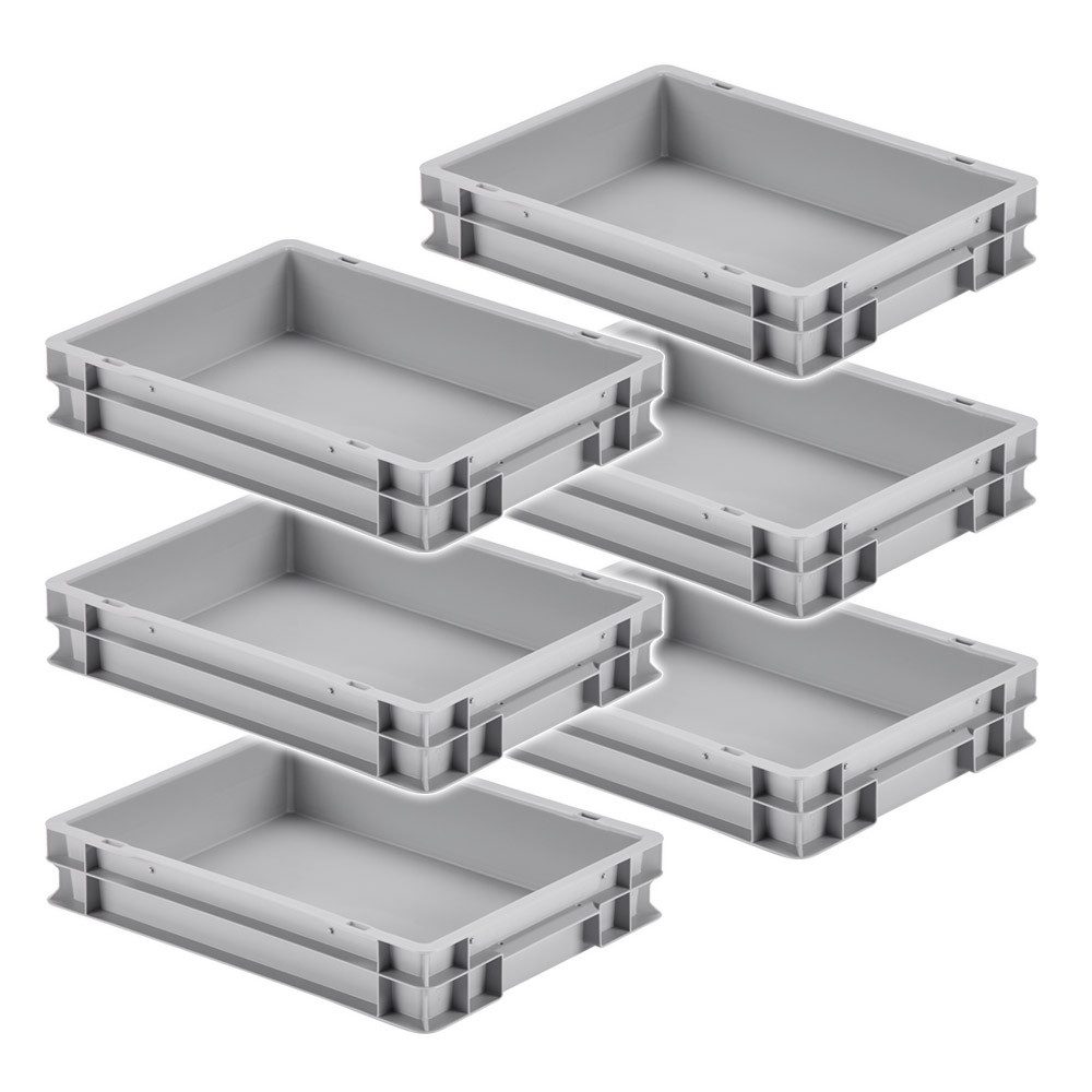 BRB-Lagertechnik Aufbewahrungsbox 6 Stapelbehälter mit 2 Griffleisten, LxBxH 400x300x75 mm, Stoßfest, robust und formstabil