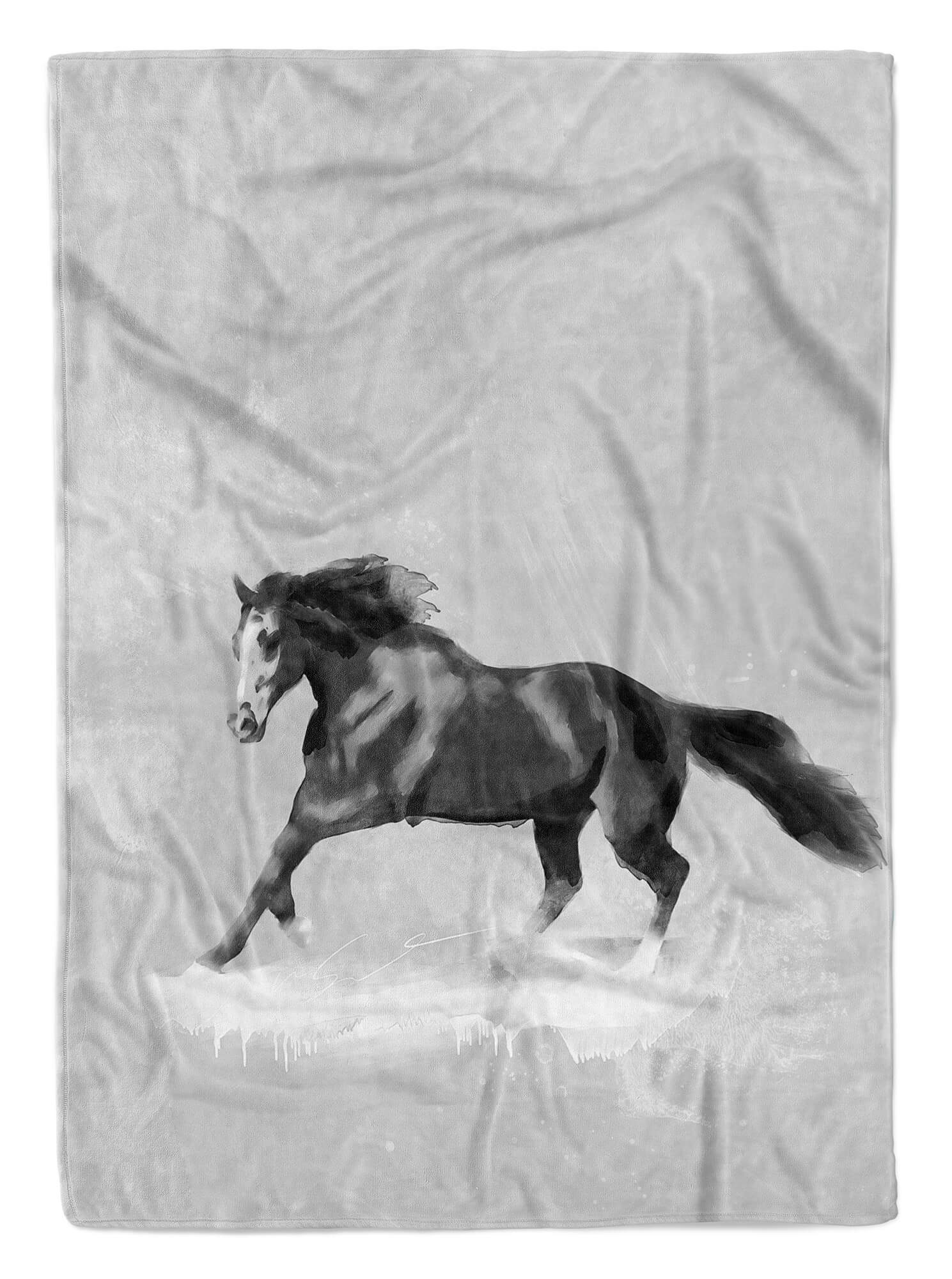 Sinus Art Handtücher Handtuch Strandhandtuch Saunatuch Kuscheldecke Grau Pferd Motiv, Baumwolle-Polyester-Mix (1-St), Handtuch