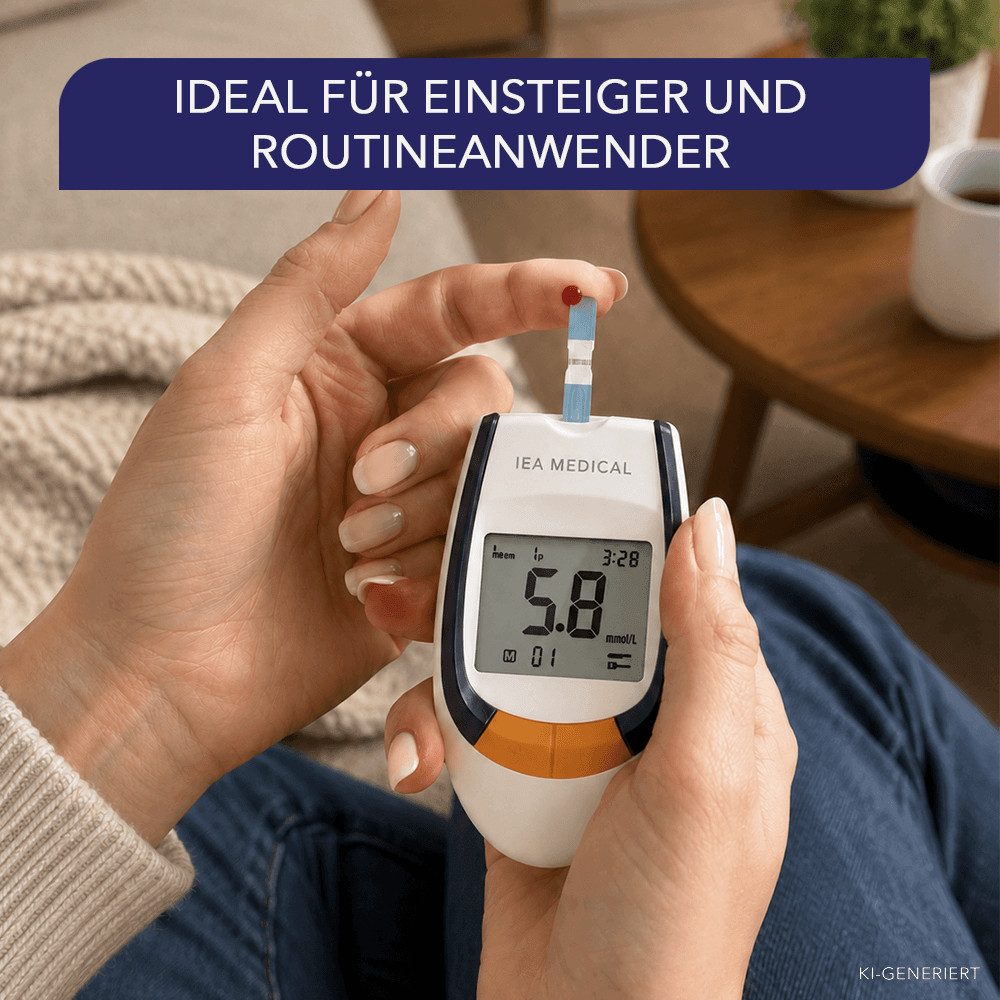 IEA Medical Blutzuckermessgerät AC-309, Komplettset, inkl. 50x Teststreifen, 50x Lanzetten, 1x Etui, für eine einfache Selbstkontrolle zuhause – Bild 5 von 5