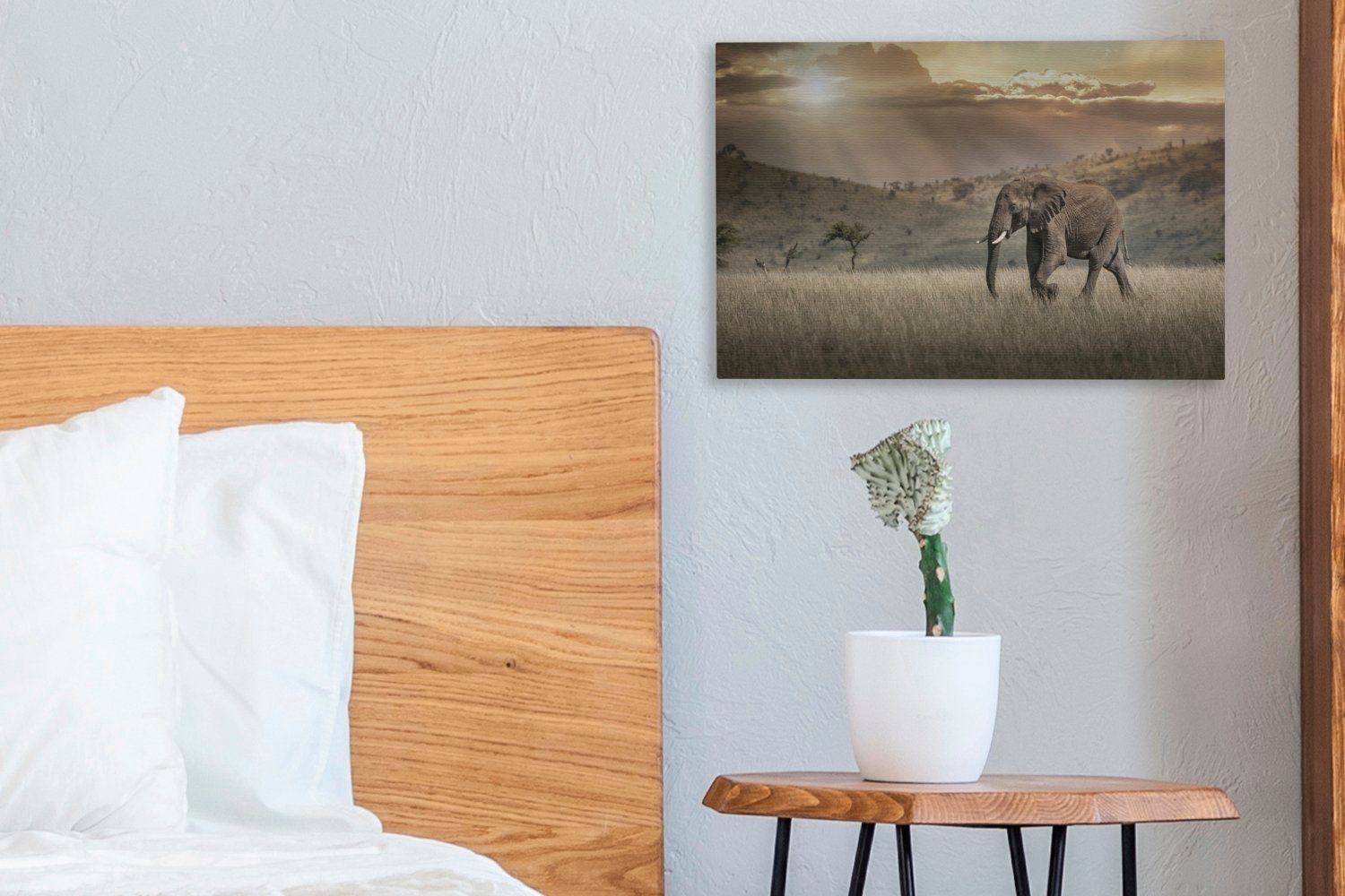 OneMillionCanvasses® Leinwandbild Elefant in der Mara Kenia, Masai (1 Nationalparks in Leinwandbilder, Aufhängefertig, des St), Wandbild cm 30x20 Wanddeko, Savanne