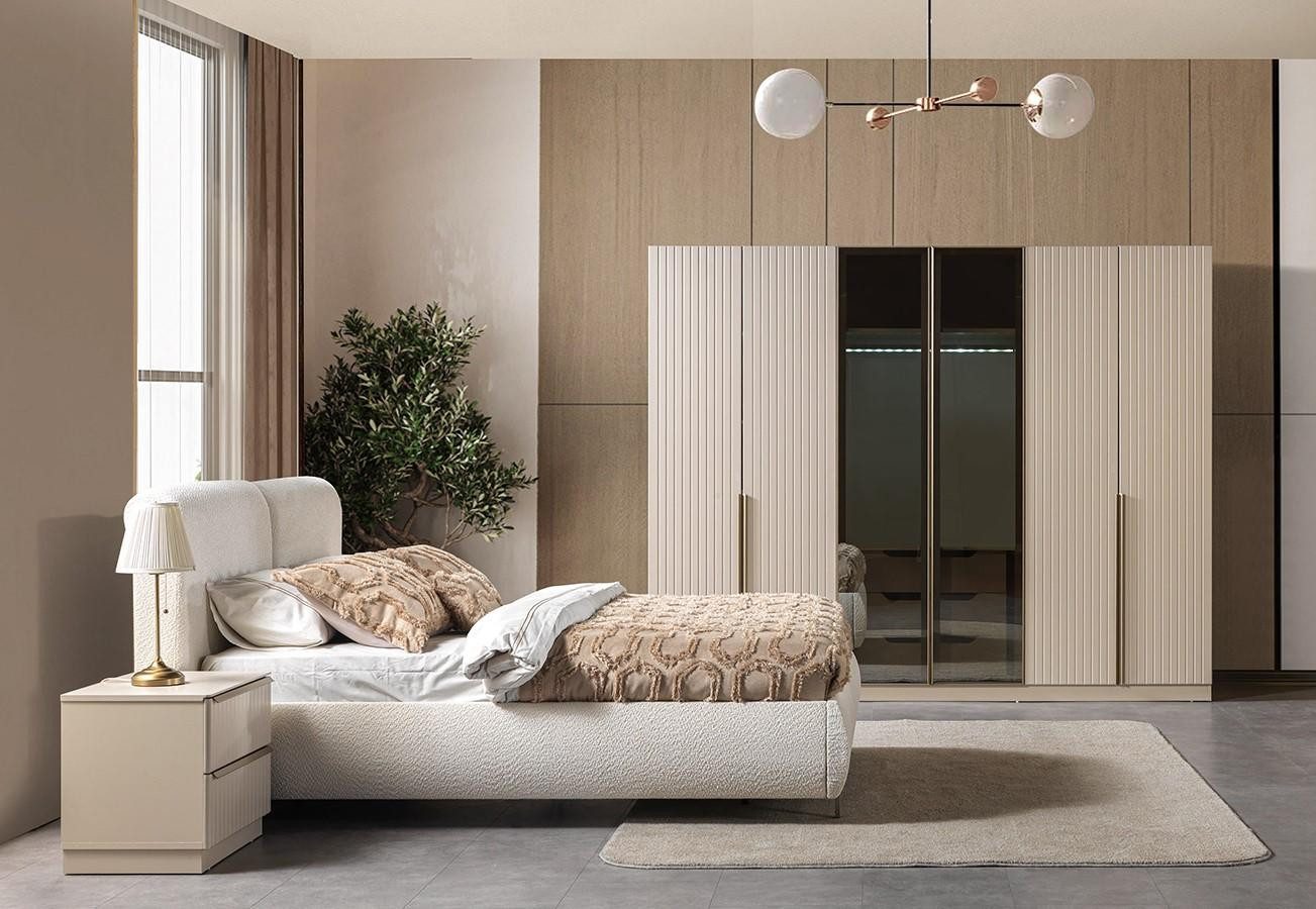 JVmoebel Schlafzimmer-Set Bett 2x Nachttisch Kleiderschrank Schlafzimmer Stil modern Farbe weiß, (3-tlg), Made in Europa