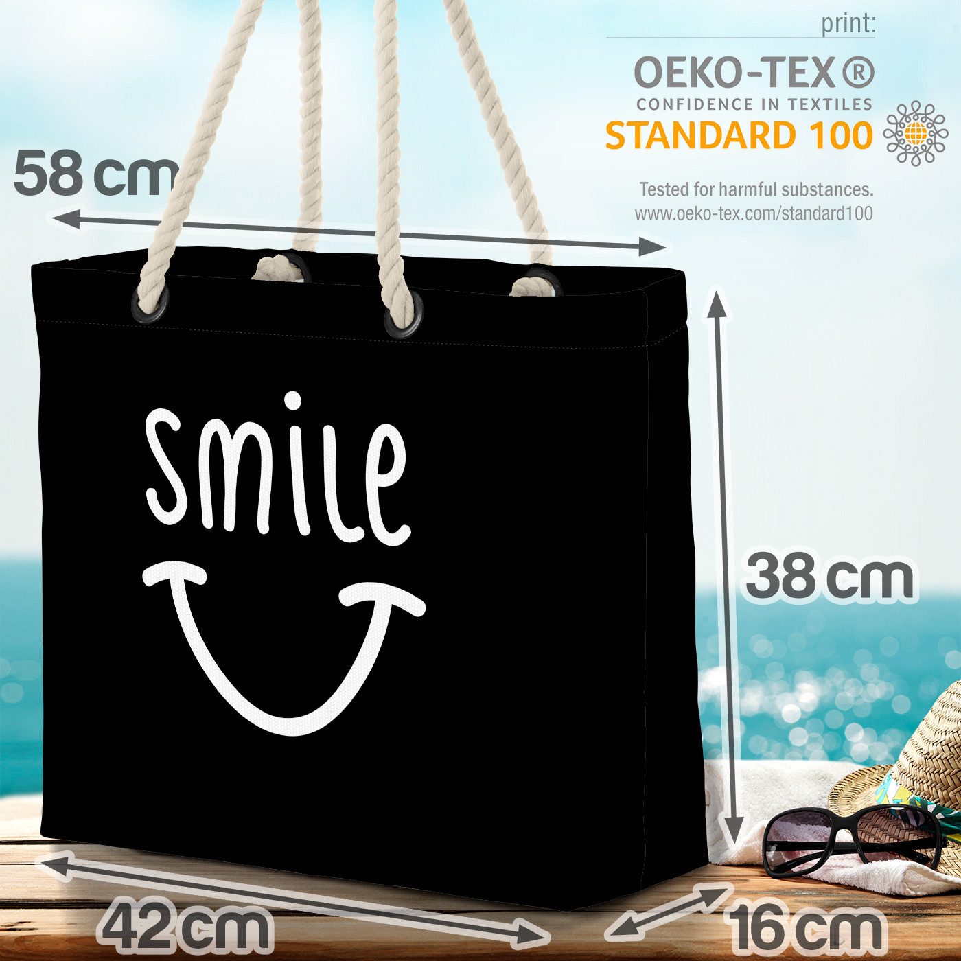 VOID Strandtasche (1-tlg), Smile Cartoon Grafik Karte Tier Cartoon Grafik Schwarz Weiss Zeichnun