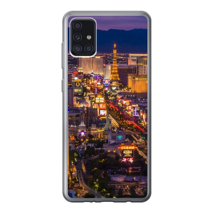 MuchoWow Handyhülle Nacht - Las Vegas - Lila Handyhülle Samsung Galaxy A52 5G Smartphone-Bumper Print Handy