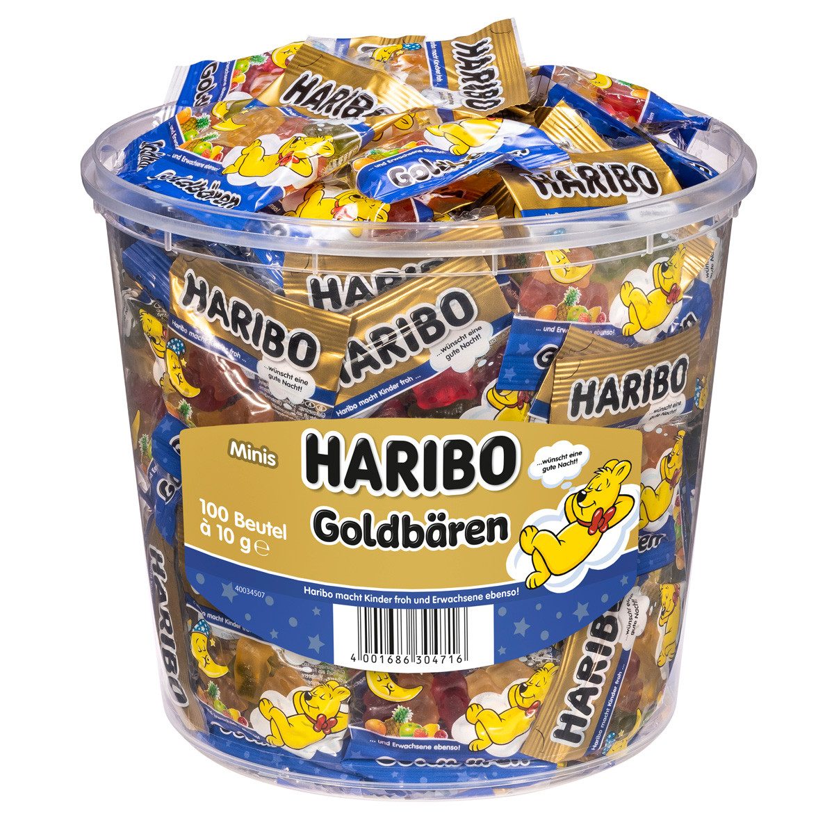 HARIBO Süßigkeit, Haribo Goldbären Gute Nacht 100 Minibeutel mit Fruchtgummi 1200g