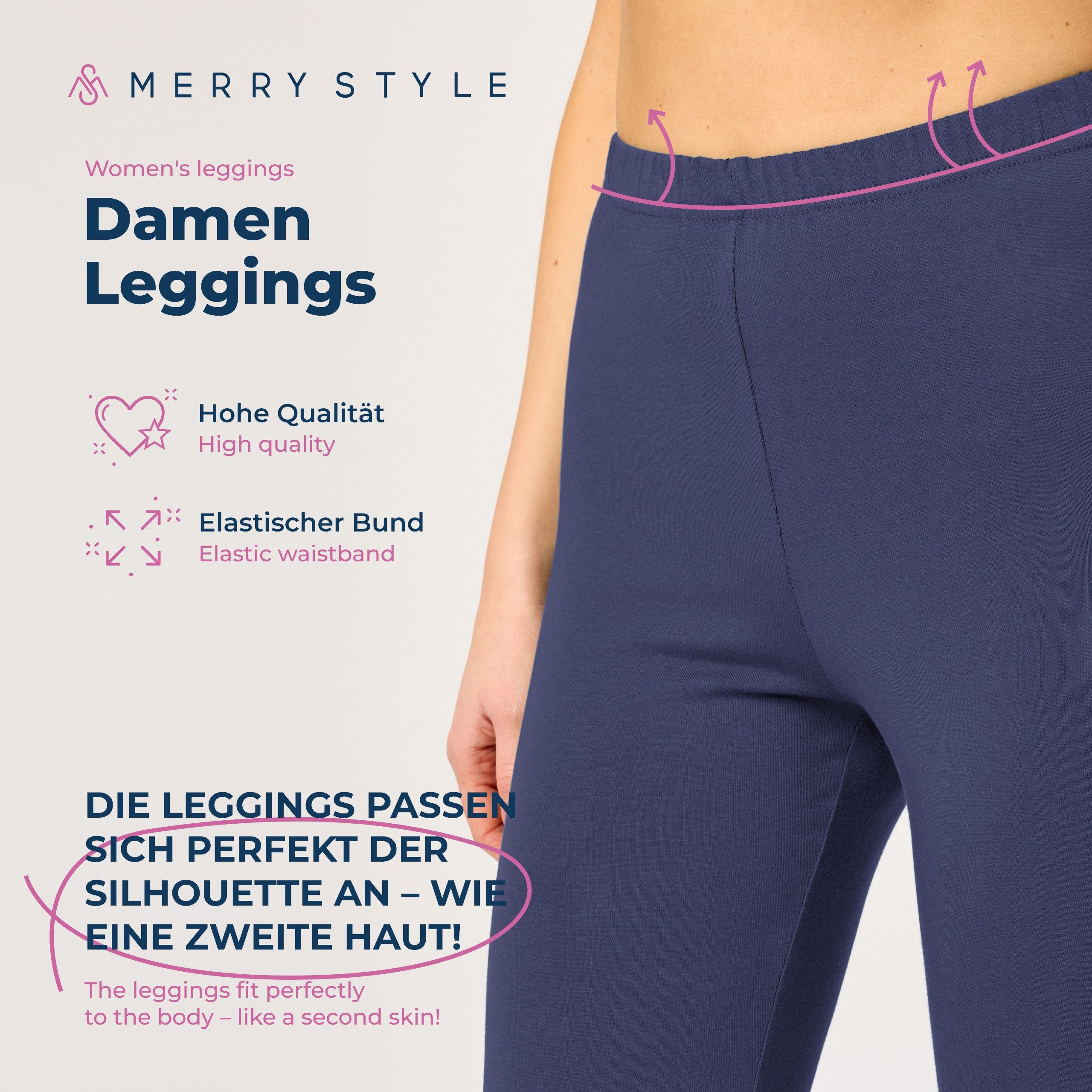 Merry Style Leggings Caprihose Damen 3/4 Hose MS10-199 (1-tlg) aus Baumwolle