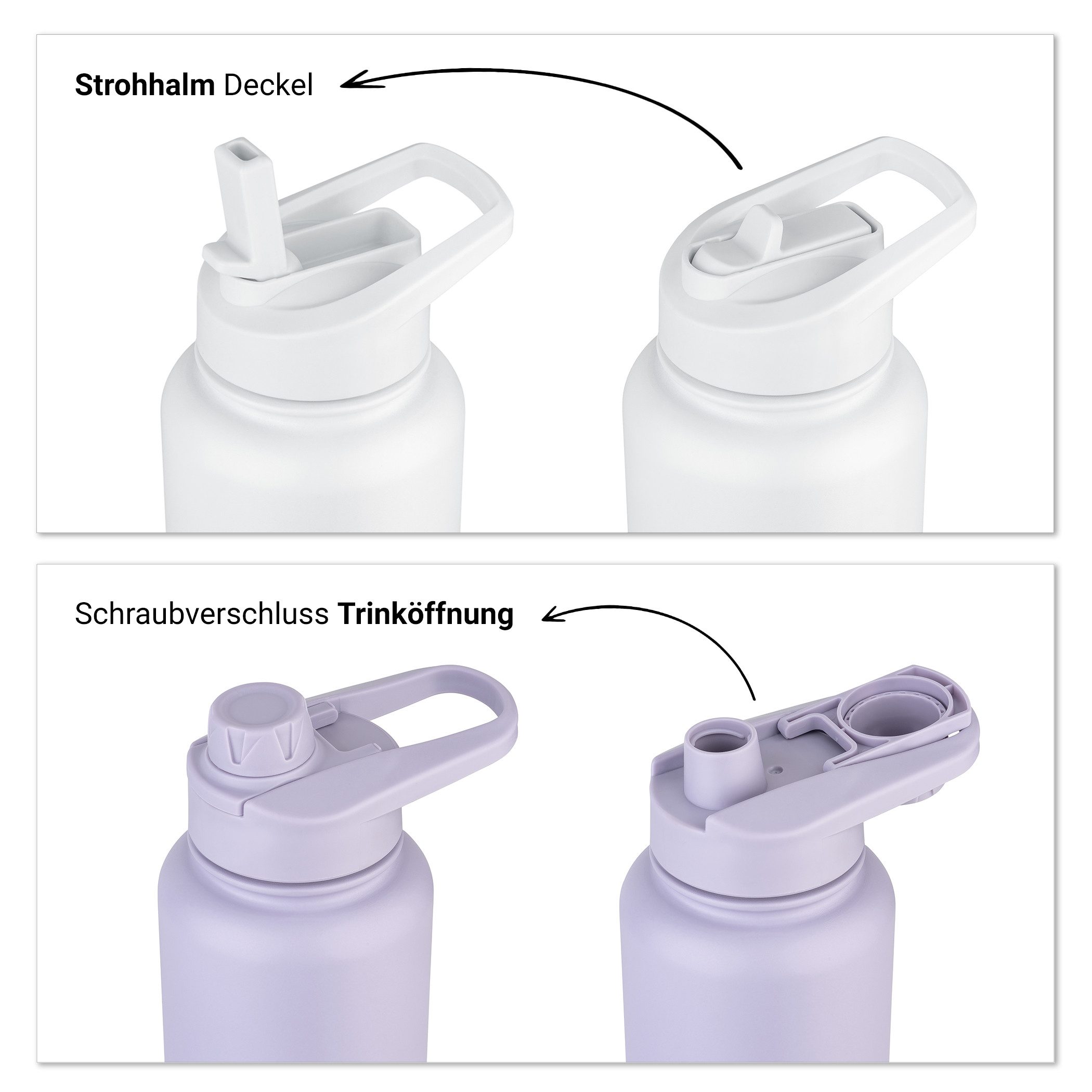 Vinsun Isolierflasche Edelstahl Trinkflasche 750ml Strohhalm - 2 Deckel Thermoflasche, BPA frei, doppelwandig, auslaufsicher, bruchsicher, geruchsneutral