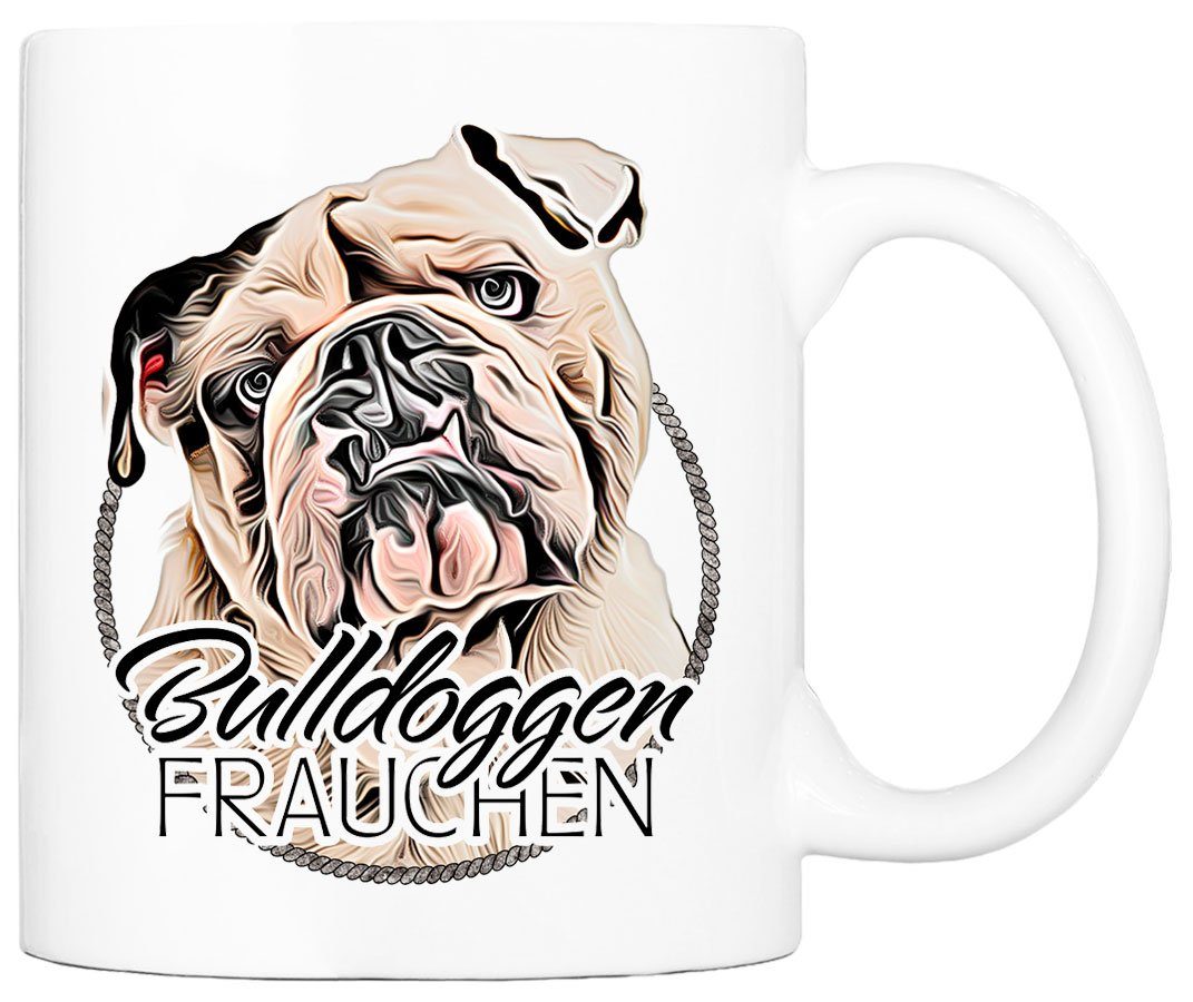 Cadouri Tasse BULLDOGGEN FRAUCHEN - Kaffeetasse für Hundefreunde, Keramik, mit Hunderasse, beidseitig bedruckt, handgefertigt, Geschenk, 330 ml