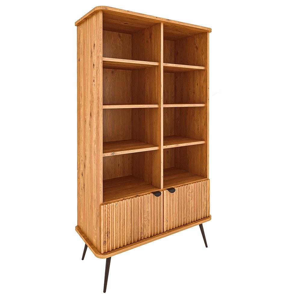 Lomadox Bücherregal KABALA-165, in Eiche massiv geölt, offen, gerillte Türfront