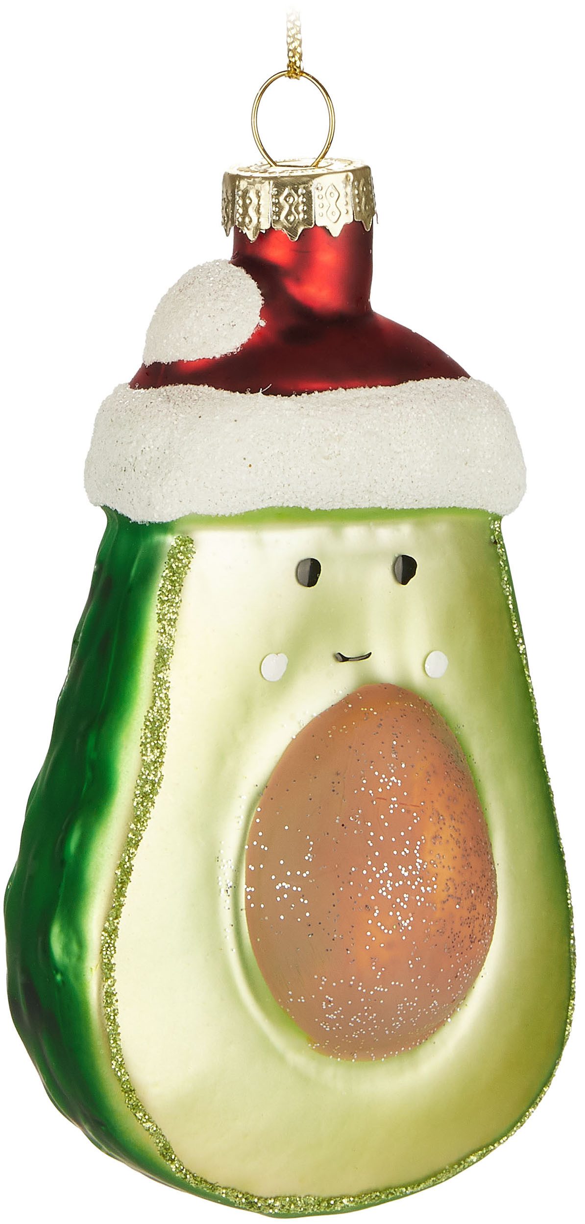 BRUBAKER Weihnachtsbaumkugel Weihnachtsavocado - Handbemalte Weihnachtskugel - 11 cm Glas Baumkugel (1 St), Fröhliche Avocado mit Weihnachtsmütze - Christbaumschmuck Anhänger