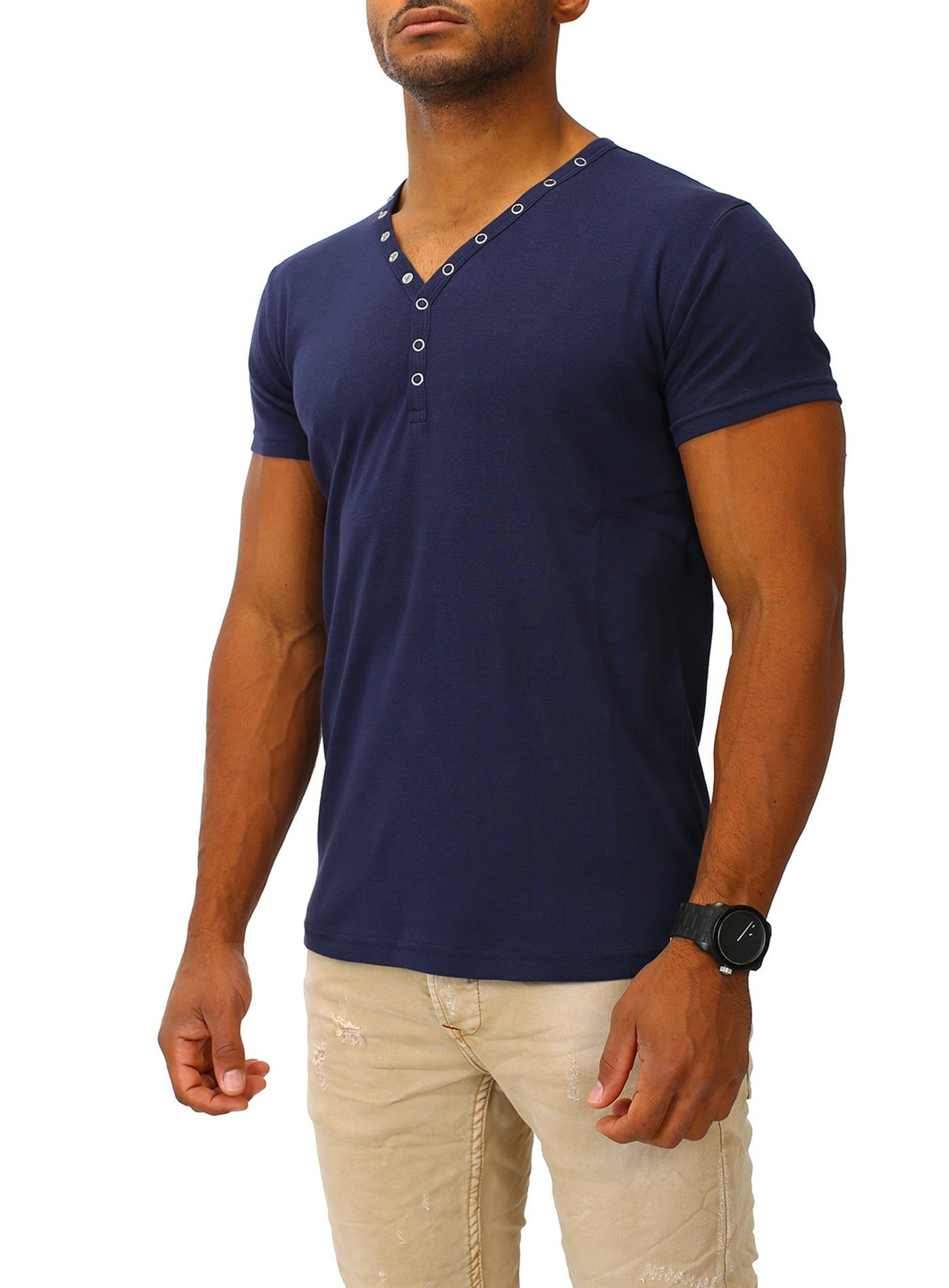 Joe Franks T-Shirt SMALL BUTTON in stylischem Slim Fit, Kurzarm Druckknopf navy