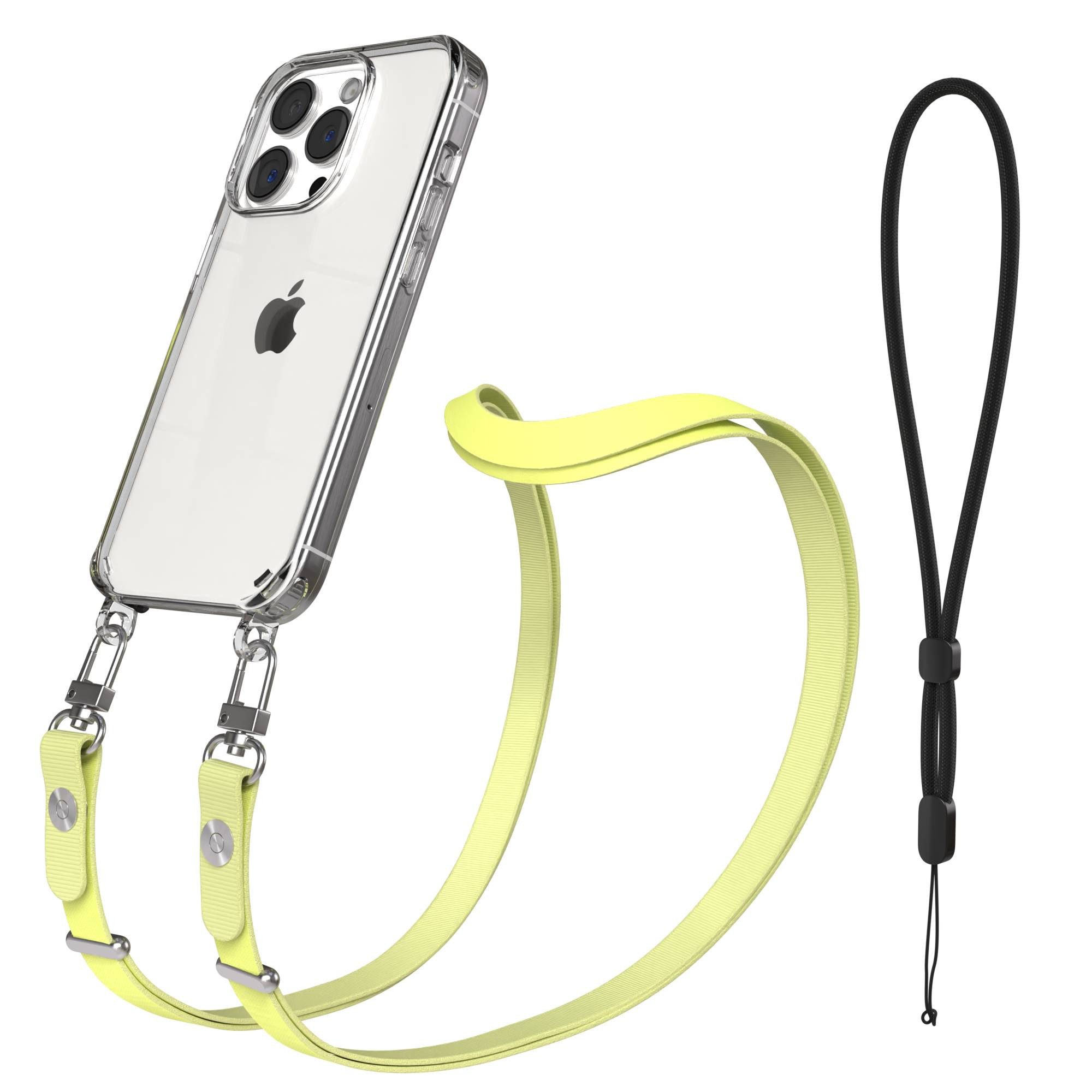 EAZY CASE Handykette für Apple iPhone 15 Pro Handyhülle mit Handyband magnetisch, Smartphone Band in Gelb mit 2x2 Connectoren und Magnetband