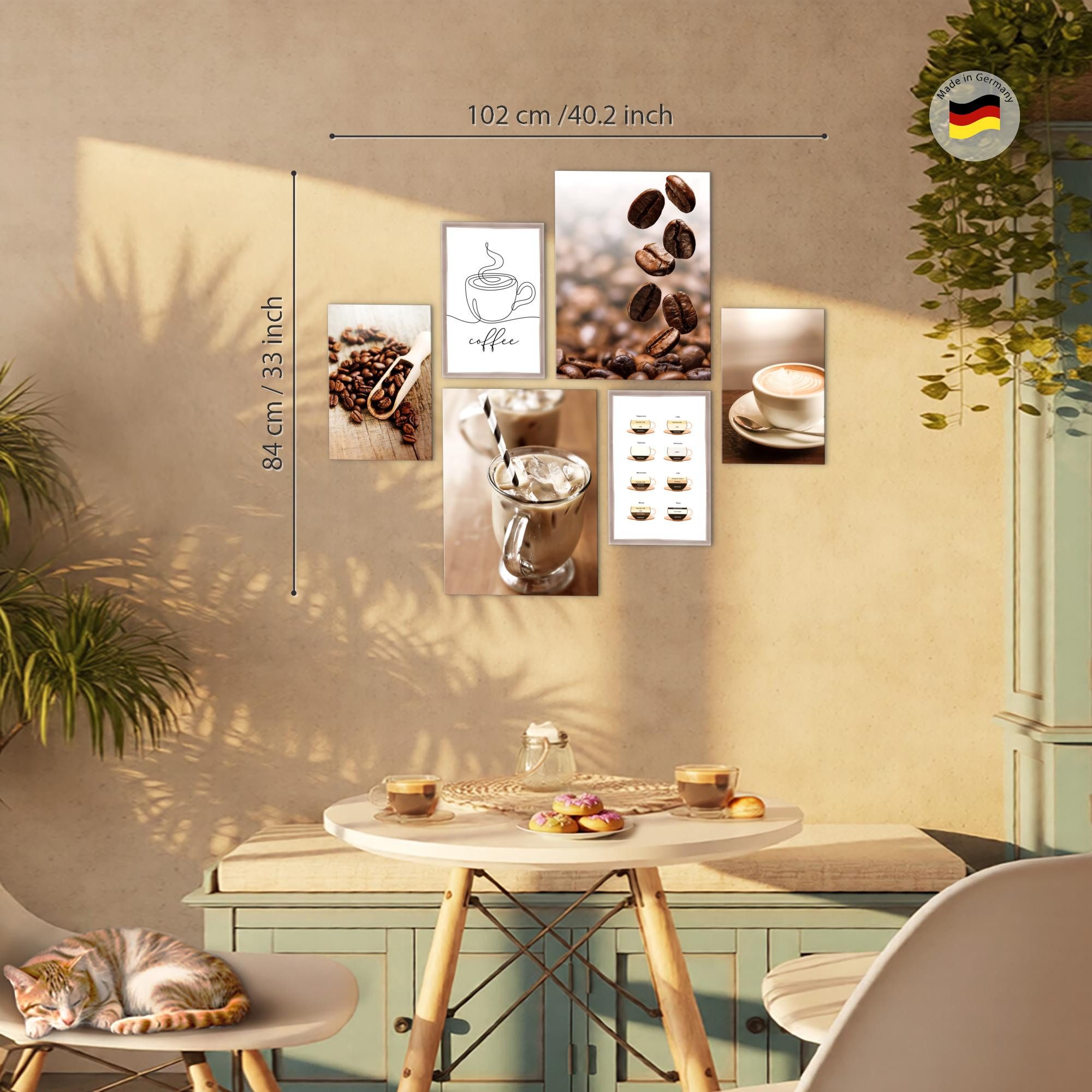 Novart Wandbild Wandbilder Küche Kaffee Gewürze AUFHÄNGFERTIG 90 x 80 cm Küchenbilder, Braun (6 St)