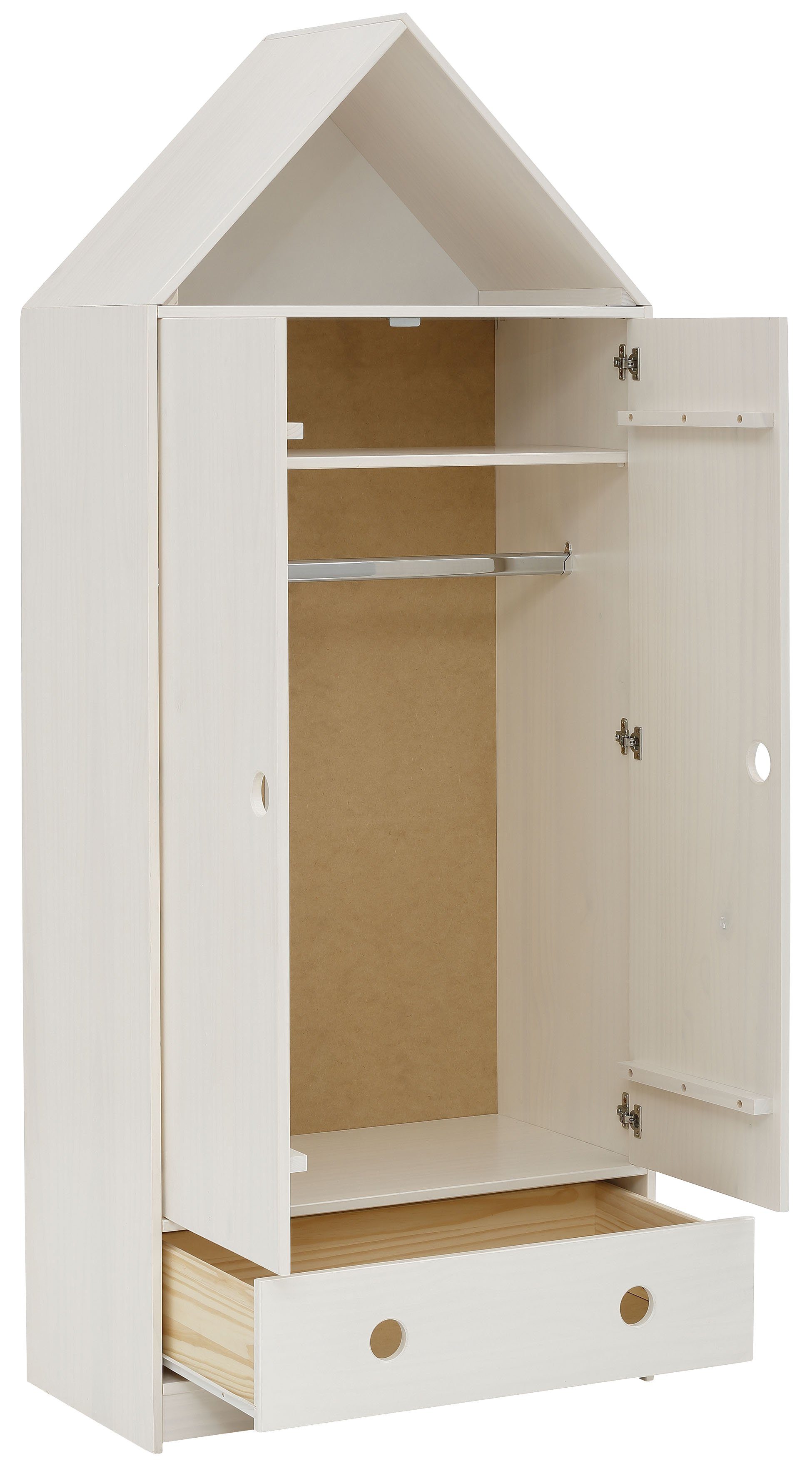 Lüttenhütt Kleiderschrank Alpi Kiefernholz, mit Einlegeböden und Kleiderstange, Höhe 180 cm