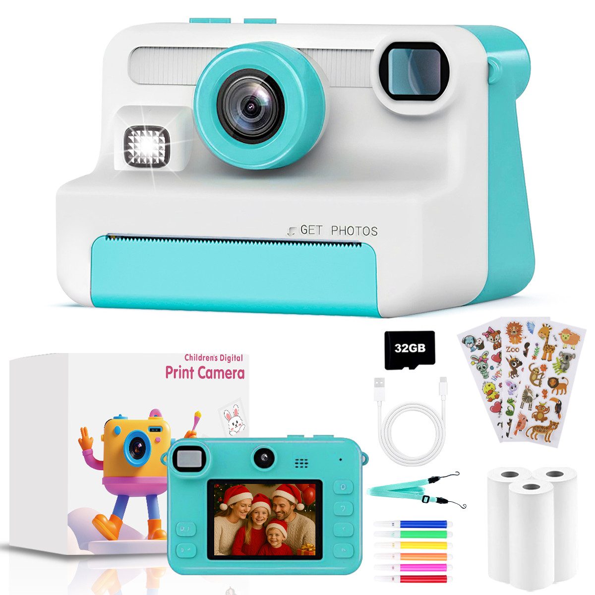 FOSMET Kinderkamera Sofortbildkamera,1080P 2,4" Display Digitalkamera Kinde günstig online kaufen