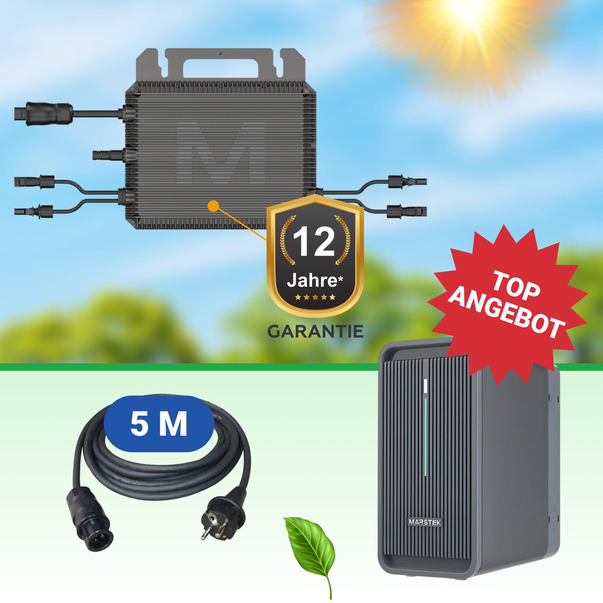 Paket.ag Balkonkraftwerk Marstek Speicher-Set:2,24 kWh B2500-D + 800W Wechselrichter + 5m Kabel, (1-St)