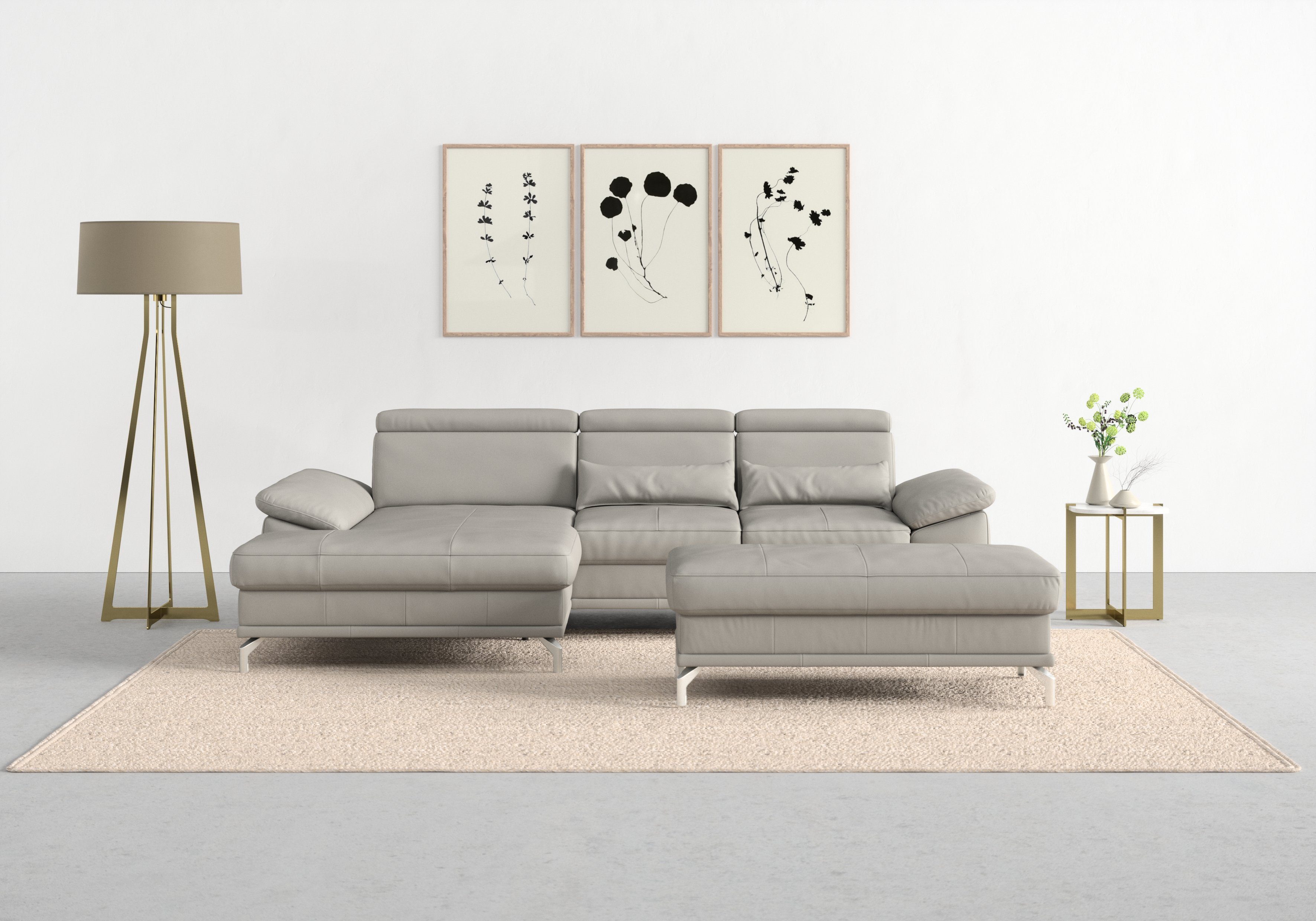 sit&more Ecksofa Cabrio L-Form, B: 295 cm, mit Sitztiefen-, Arm- & Kopfteilverstellung, Leder, 2 Nierenkissen, Federkern, optional …
