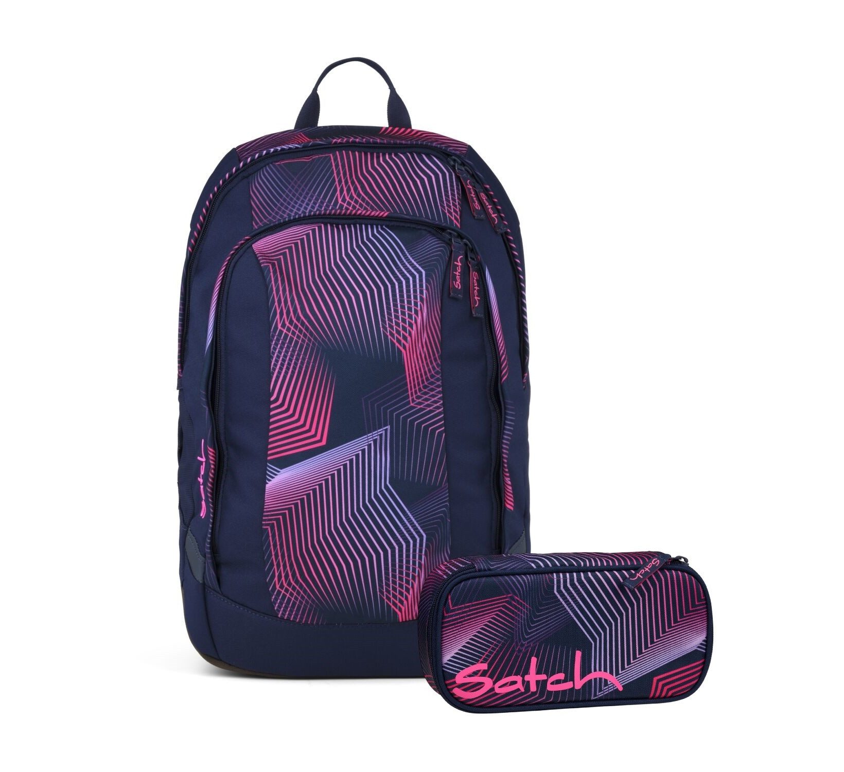 Satch Schulranzen Schulrucksack-Set AIR Seismic Pink 2-teilig (2-teilig), Schulranzen, ergonomisch, Laptop-Fach, Your-Size-System