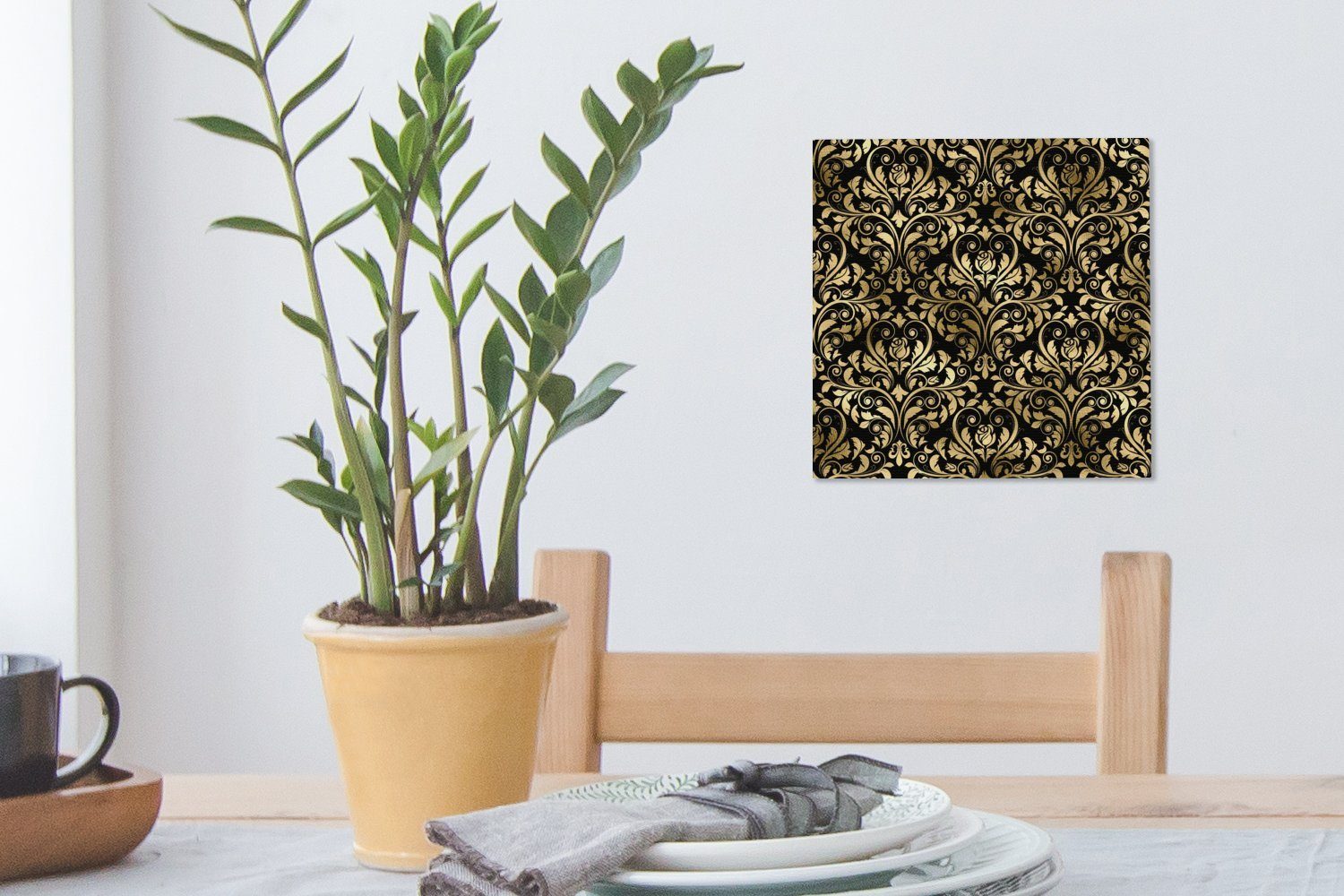 OneMillionCanvasses® Leinwandbild Muster - Barock Leinwand Bilder (1 Schlafzimmer - - Gold Wohnzimmer Schwarz, St), für
