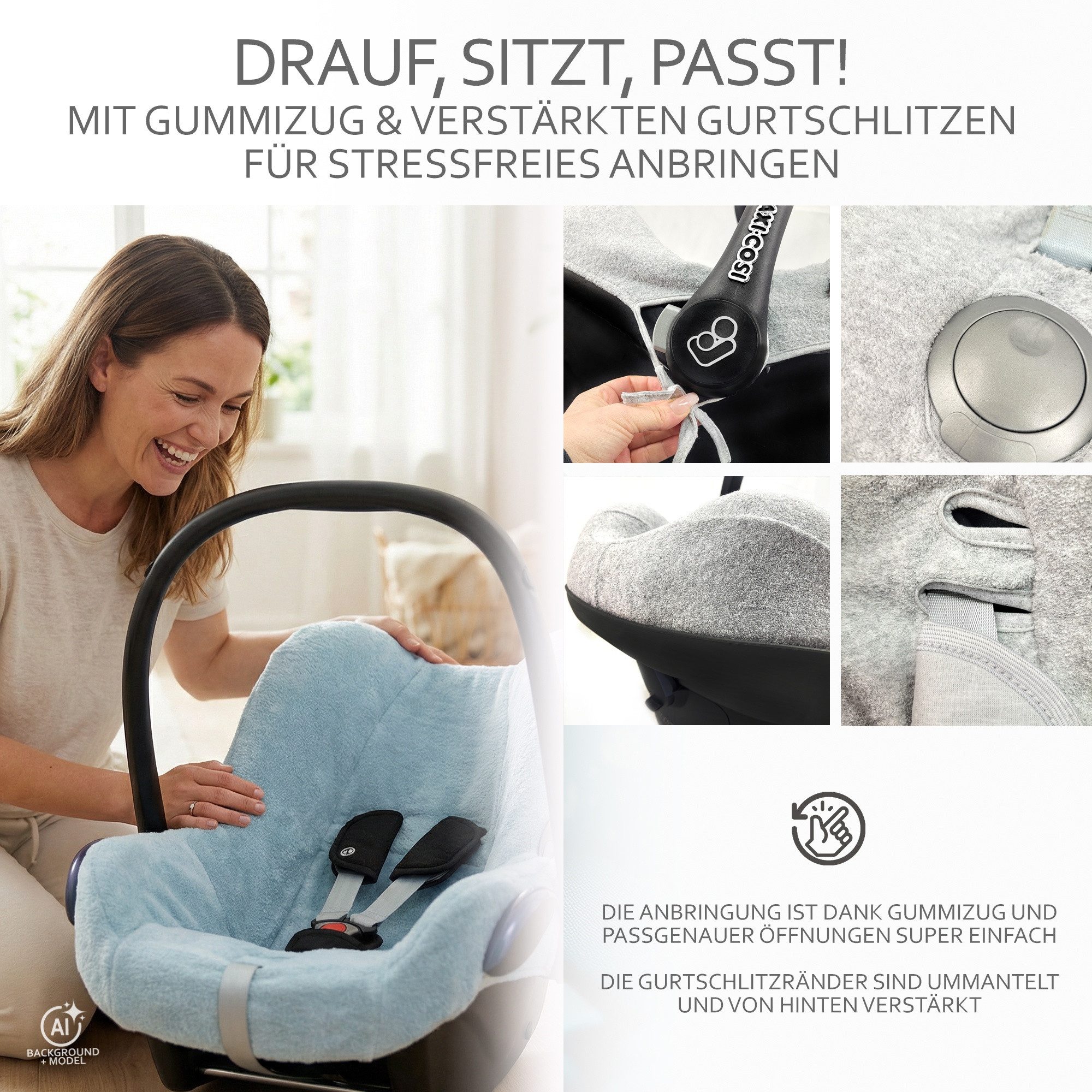 BambiniWelt by Rafael K. Babyschale Sommerbezug Bezug aus Frottee kompatibel mit Maxi Cosi CabrioFix + GP, ab: Geburt, bis: 14 Monate – Bild 4 von 5