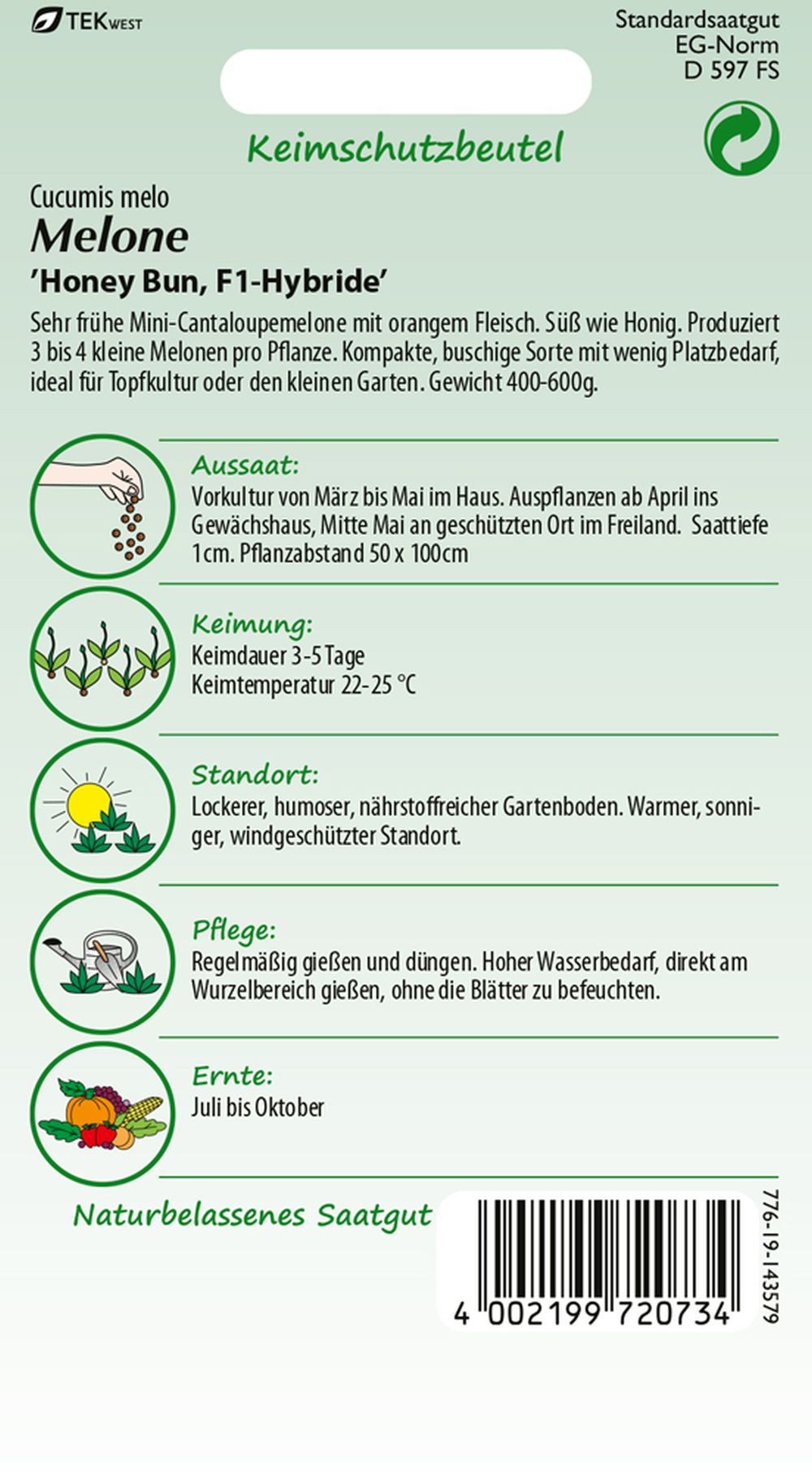 SAMEN PFANN Gemüsesamen Honig-Melone, Honey Bun F1 - Melonen-Samen Saatgut günstig online kaufen