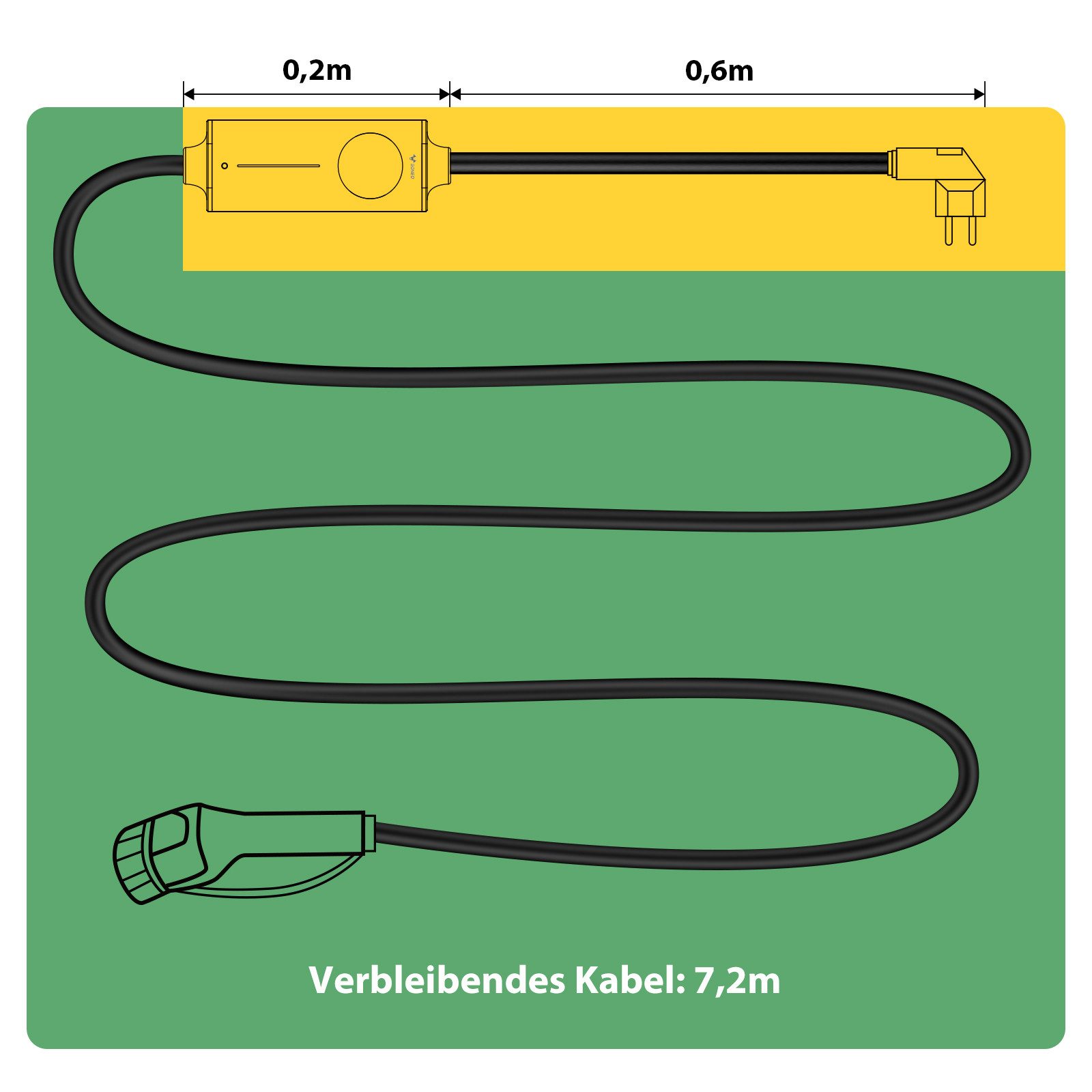 GONEO Elektroauto-Ladestation, Typ 2 Ladekabel Schuko, 3,7kW / 16A, 1-phasig, Tragbares Elektroauto-Ladegerät, Einstellbare Ladeleistung & Timer