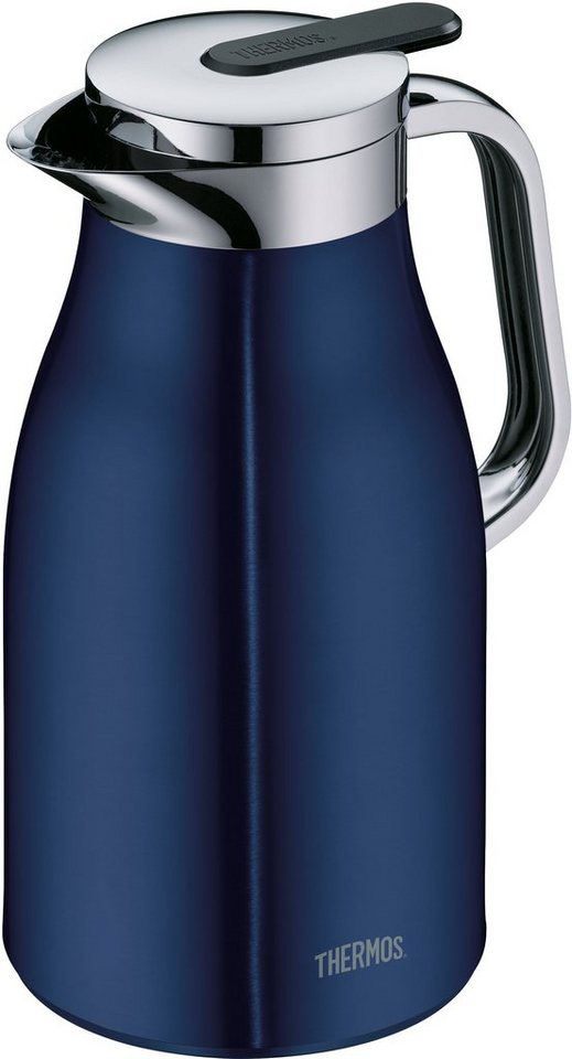 THERMOS Isolierkanne CENTURY, 1 l, doppelwandiger Edelstahl, mit  Glaseinsatz und Push Taste, Isolierkanne