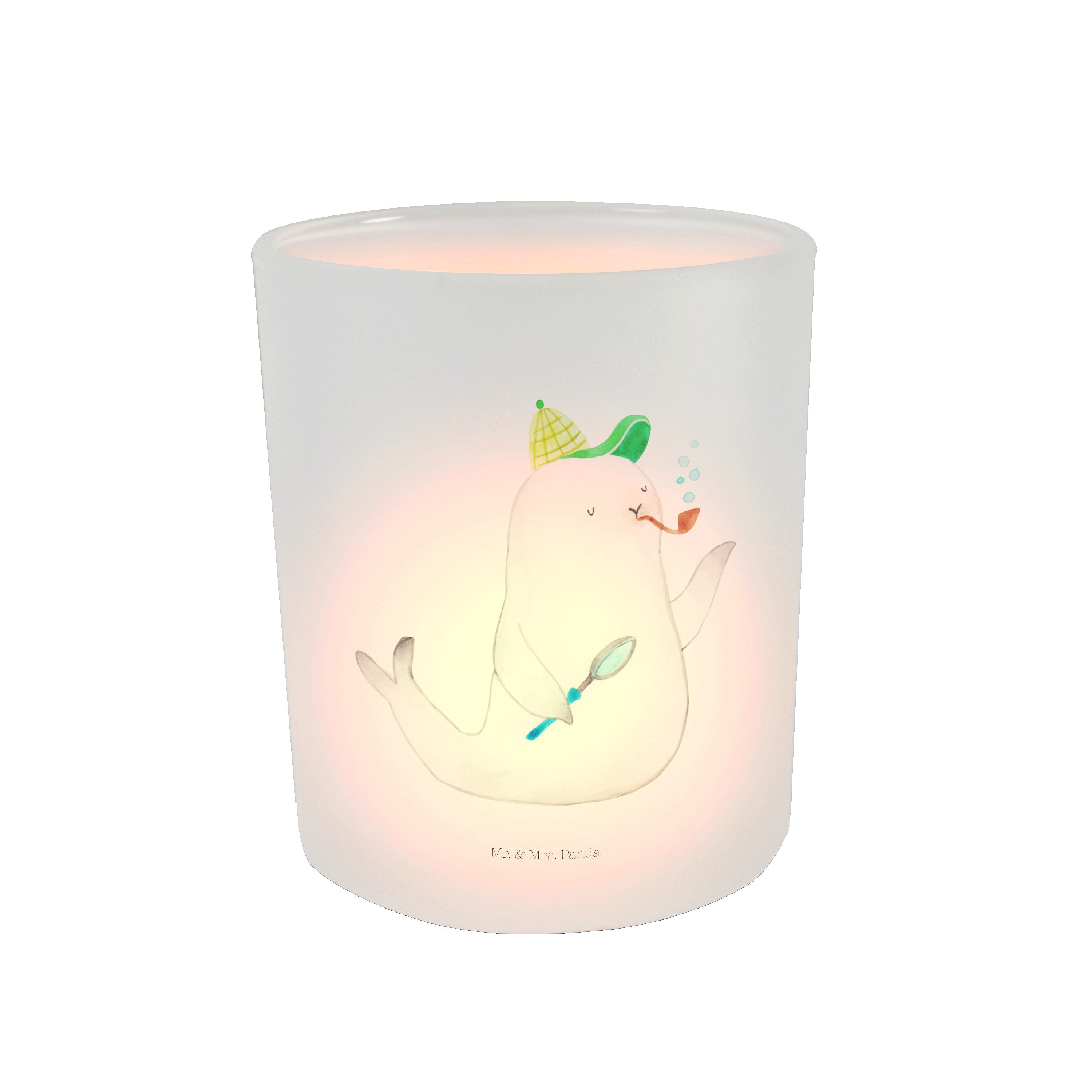 Mr. & Mrs. Panda - Transparent Geschenk, Robbe Teelichtglas, St) Sherlock - Windlicht Kerzenglas, (1 Ti