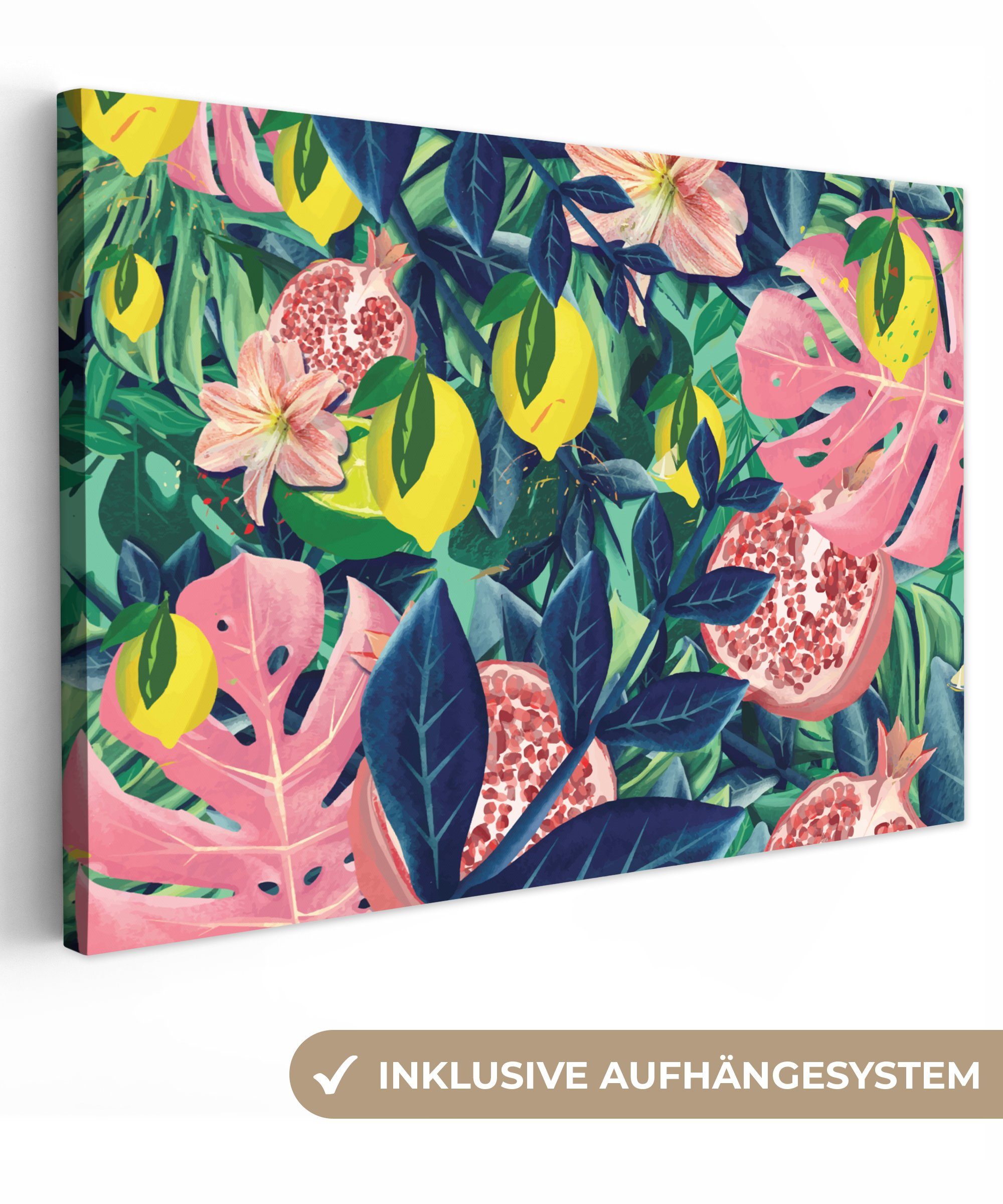 OneMillionCanvasses® Leinwandbild Blumen - Früchte - Farben, (1 St), Wandbild Leinwandbilder, Aufhängefertig, Wanddeko, 30x20 cm